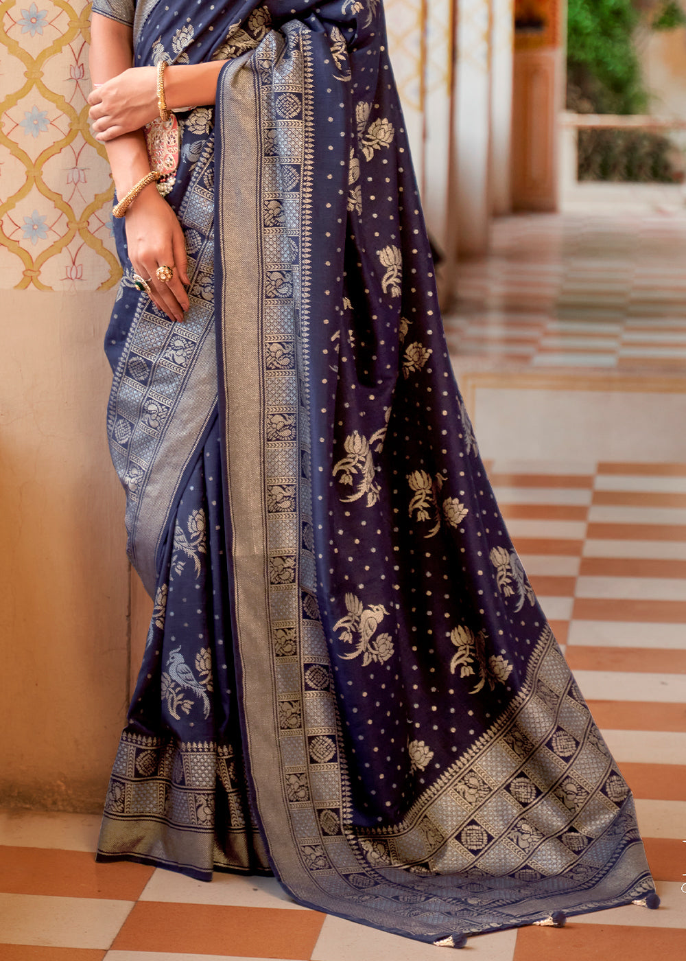 Capri Blue Zari Woven Banarasi Silk Saree