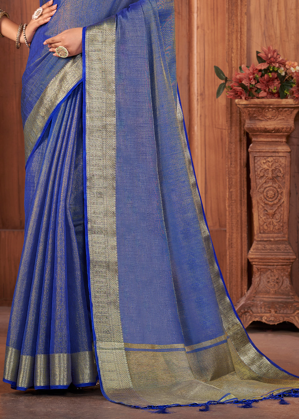 Shades Of Blue Zari Woven Tussar Silk Saree