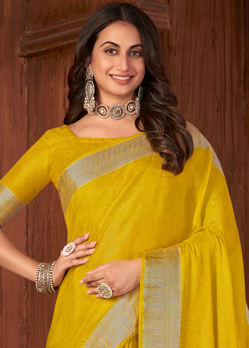 Aureolin Yellow Zari Woven Tussar Silk Saree