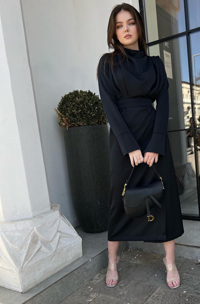 Belén Midnight Black Front Wrap Maxi Dress