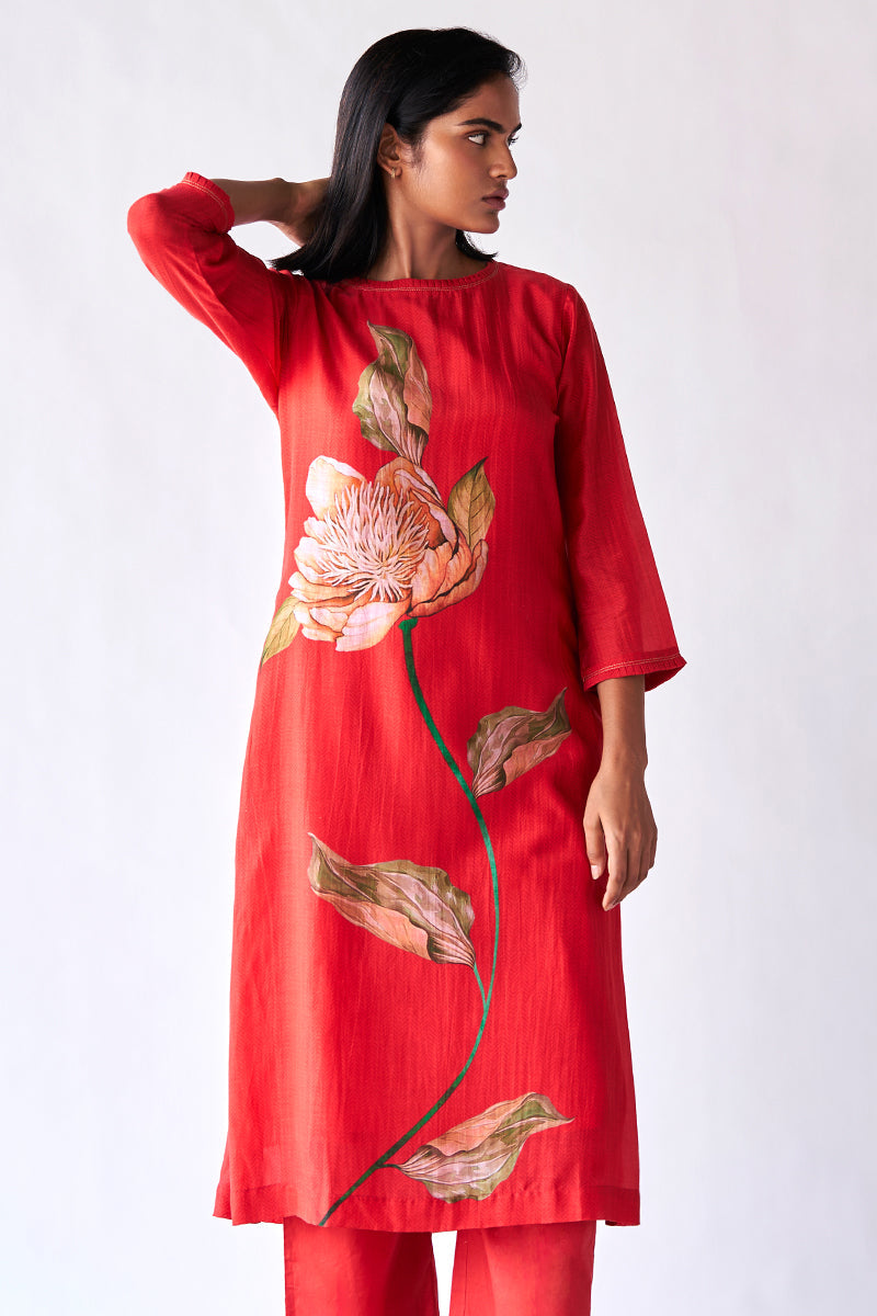 Red Bemberg Silk Co-ord Set