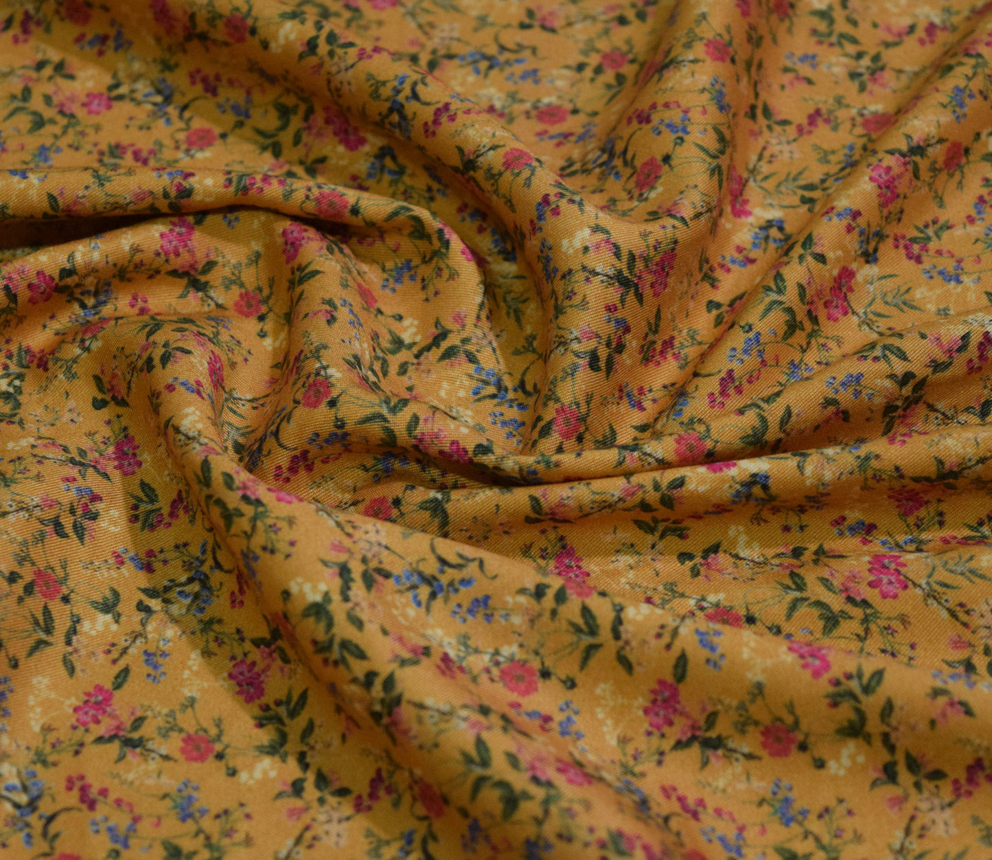 Small Floral Pattern Digital Printed Pure Pashmina Fabric Available in Orange , Pink , Mustard and Green