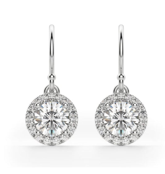 Glamorous 2.78 CTW Created Moissanite Halo Drop Earrings in 14K White Gold Plate