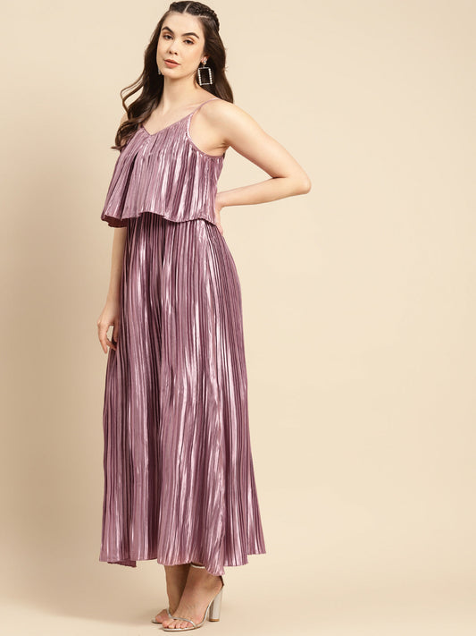 Pre pleated flare yoke maxi dress