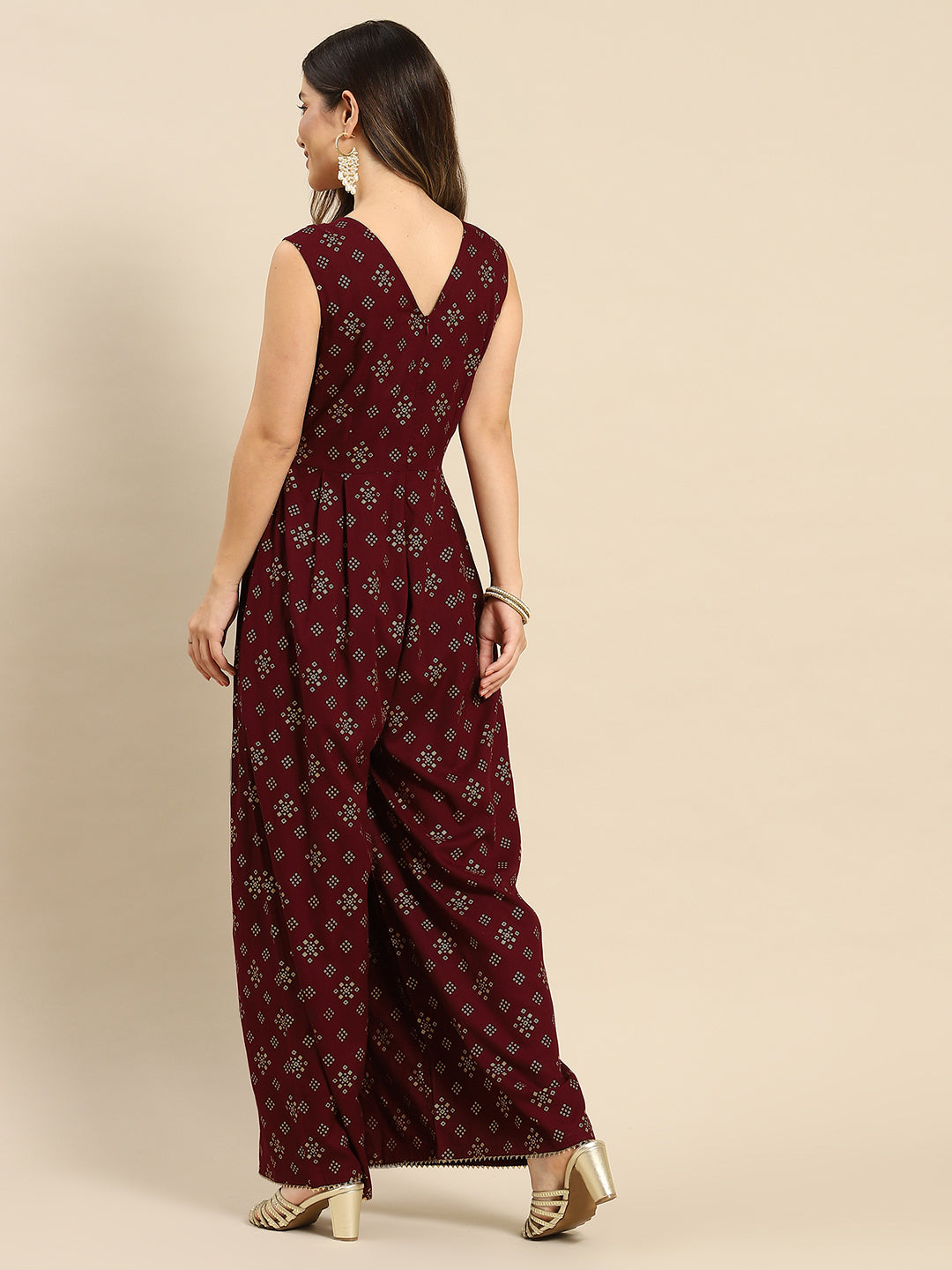 Overlap neck pleated jumpsuit