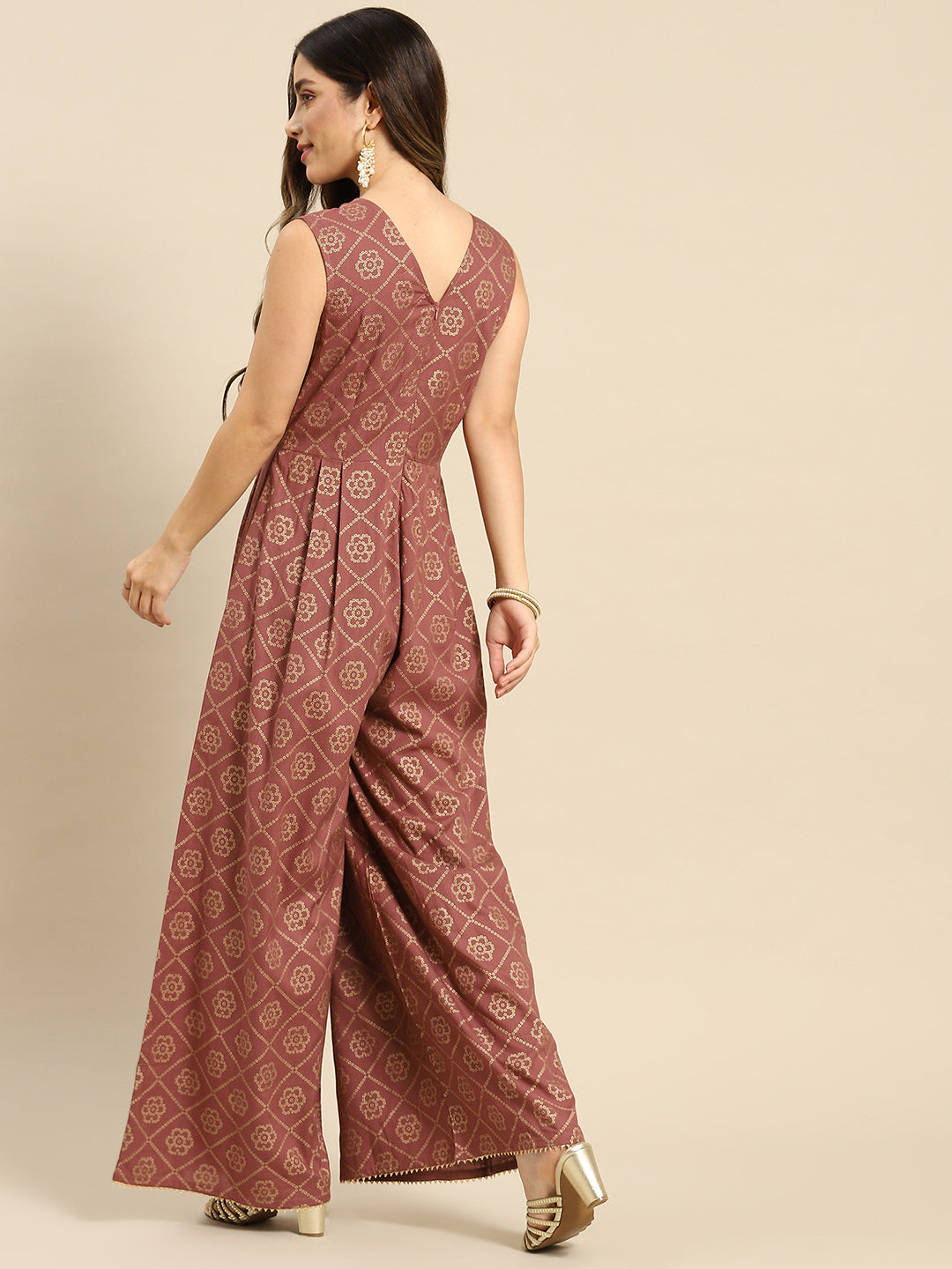 Overlap neck pleated jumpsuit