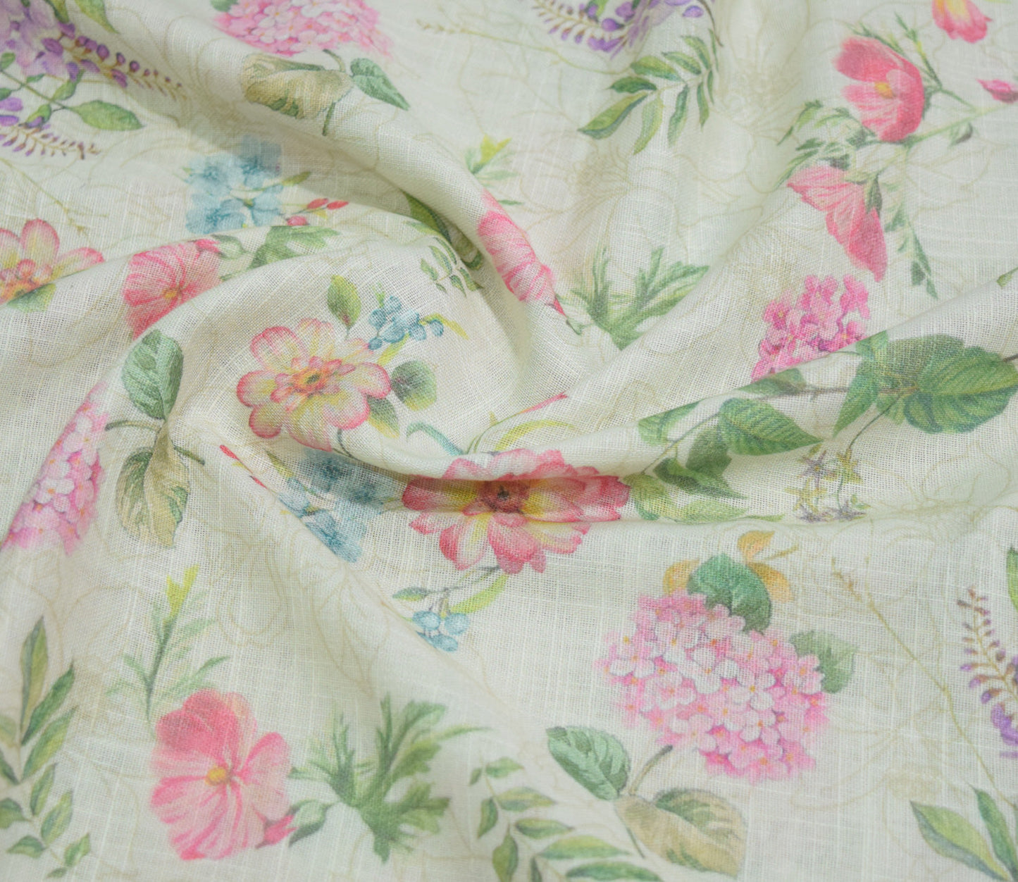 Floral Pattern Digital Printed Cotton Slub Fabric Available in Yellow , Cream , Green and Lilac