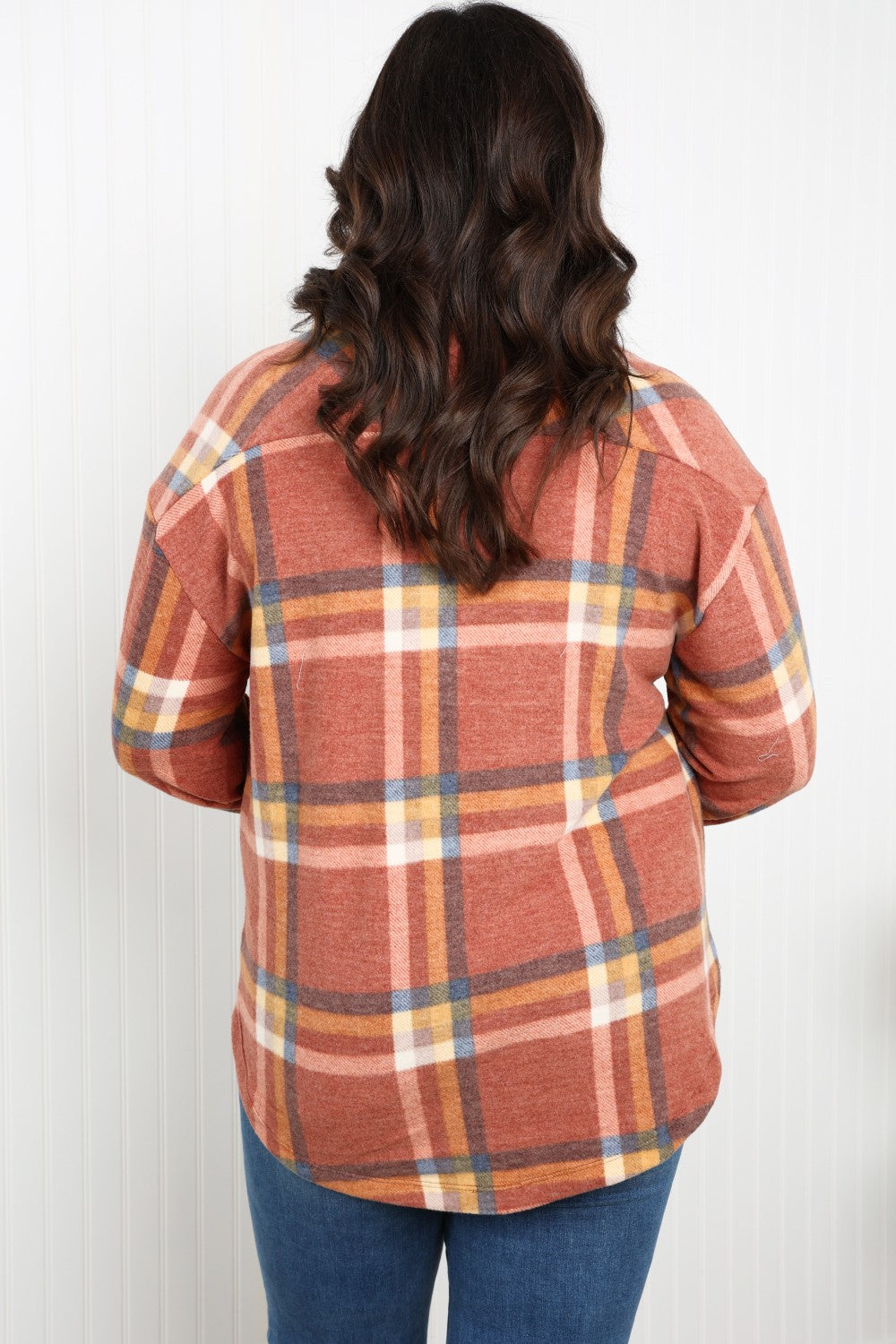 Zenana Pumpkin Spice Full Size Plaid Shacket in Rust