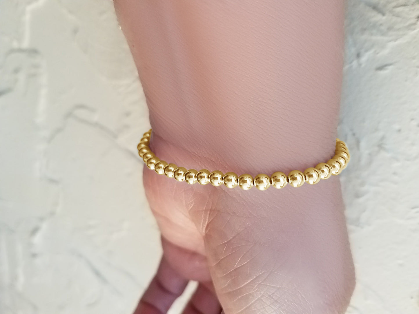 4mm Yellow Gold Beaded Bracelet