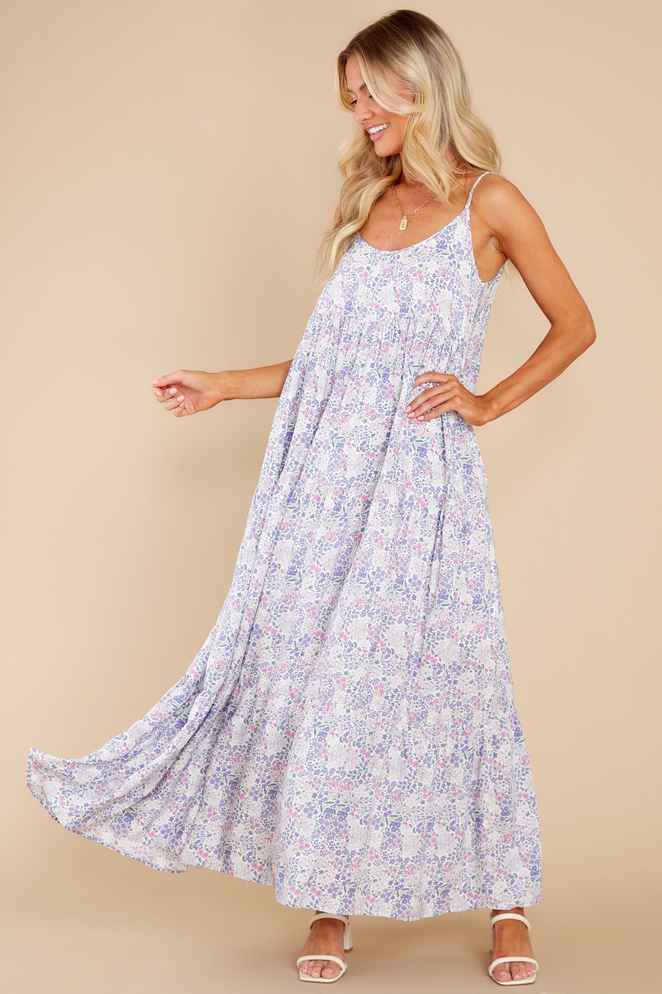 Sweet Sundays Lavender Floral Print Maxi Dress