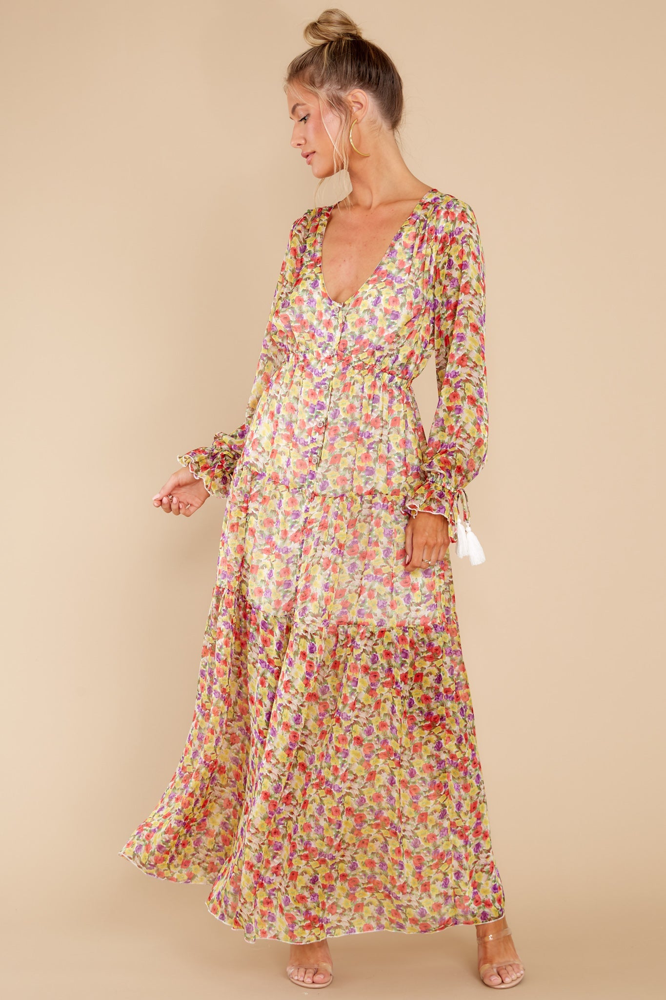 View From The Meadow Yellow Floral Print Maxi Dress