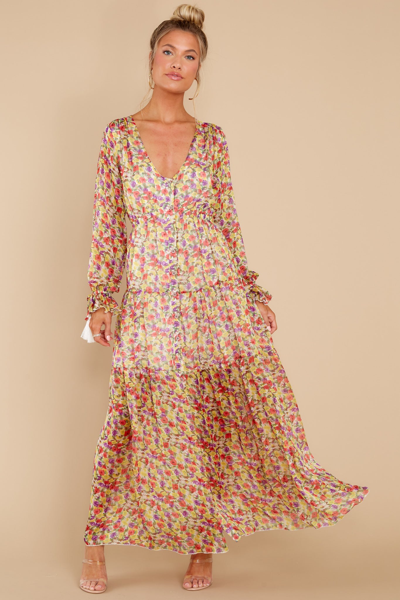 View From The Meadow Yellow Floral Print Maxi Dress