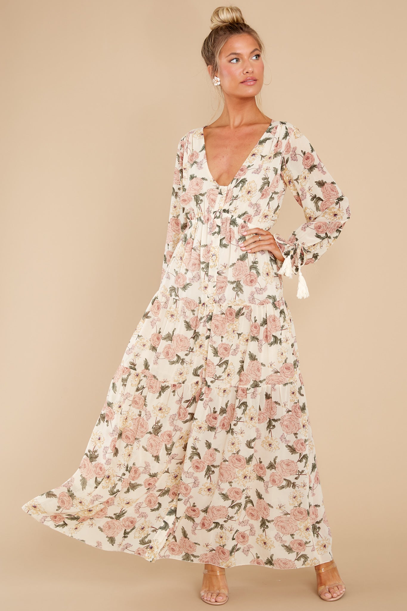 View From The Meadow Ivory Floral Print Maxi Dress