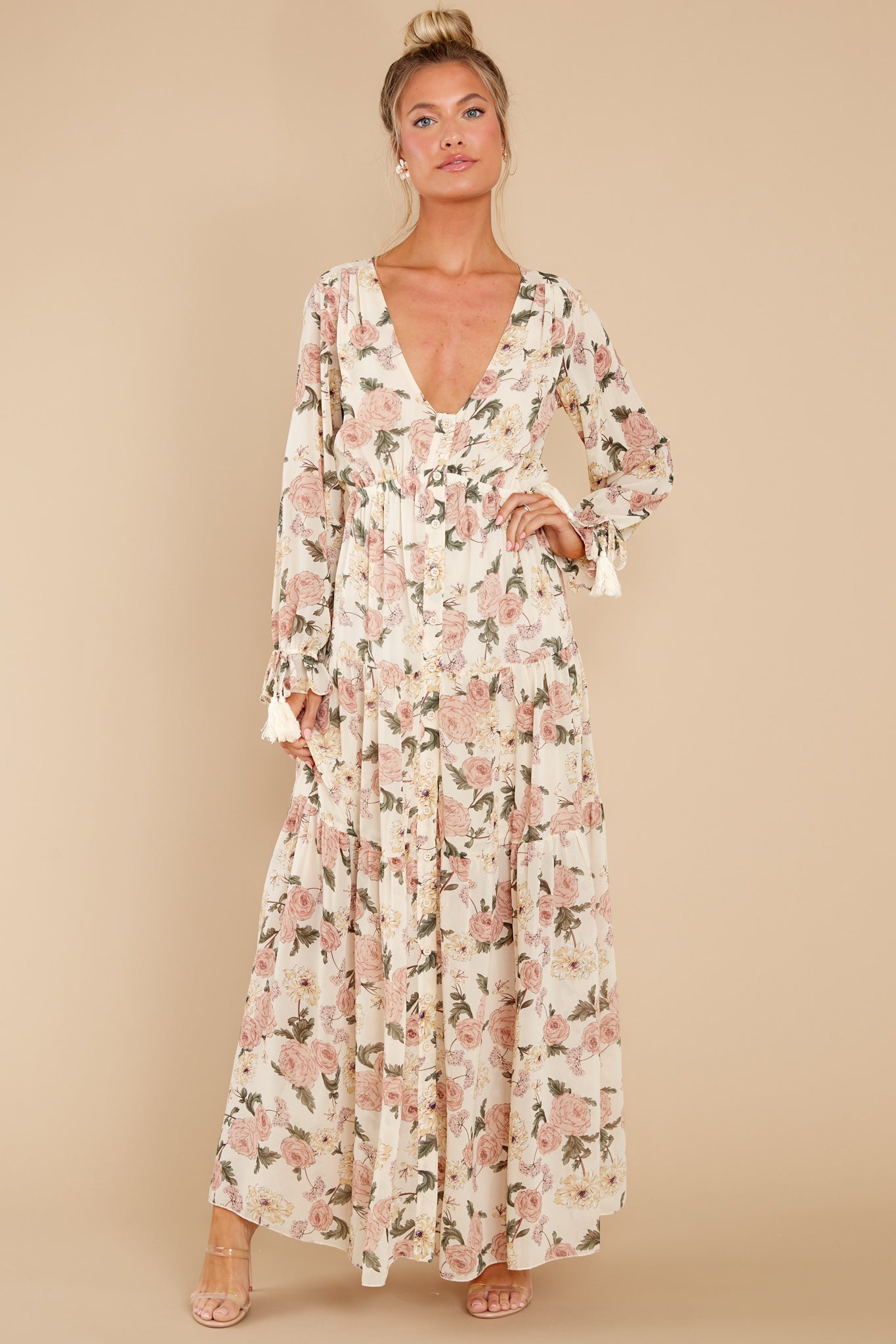 View From The Meadow Ivory Floral Print Maxi Dress