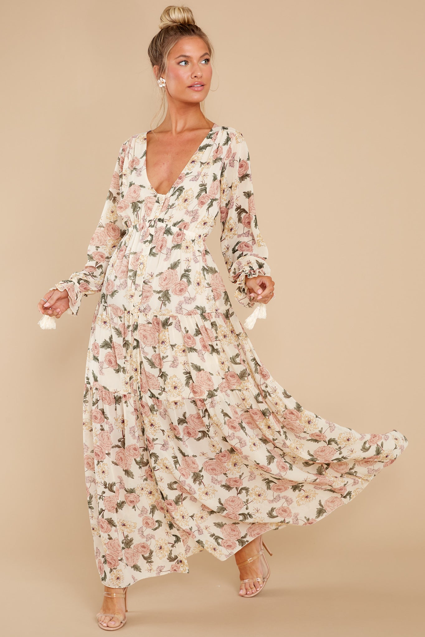 View From The Meadow Ivory Floral Print Maxi Dress