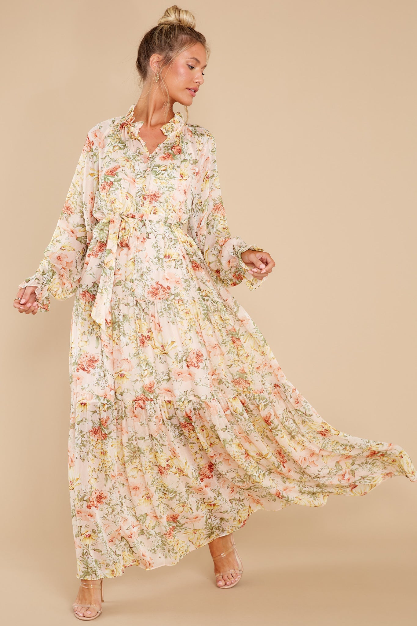 All In Peach Floral Print Maxi Dress