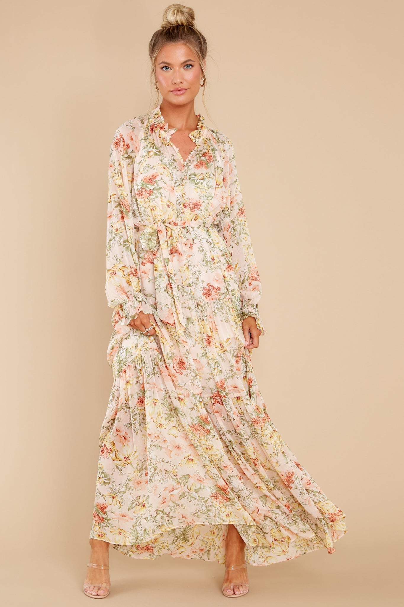 All In Peach Floral Print Maxi Dress