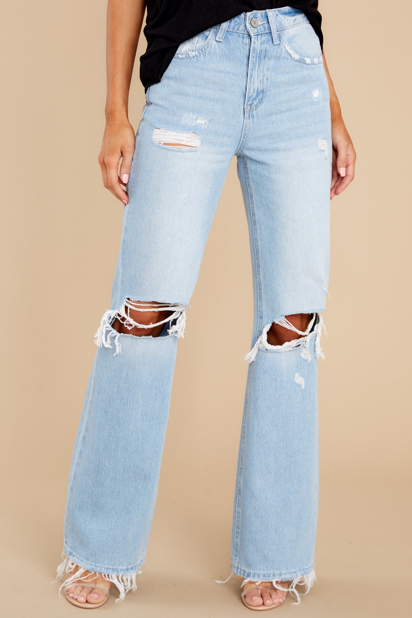 Cross Your Mind Light Wash Distressed Straight Jeans