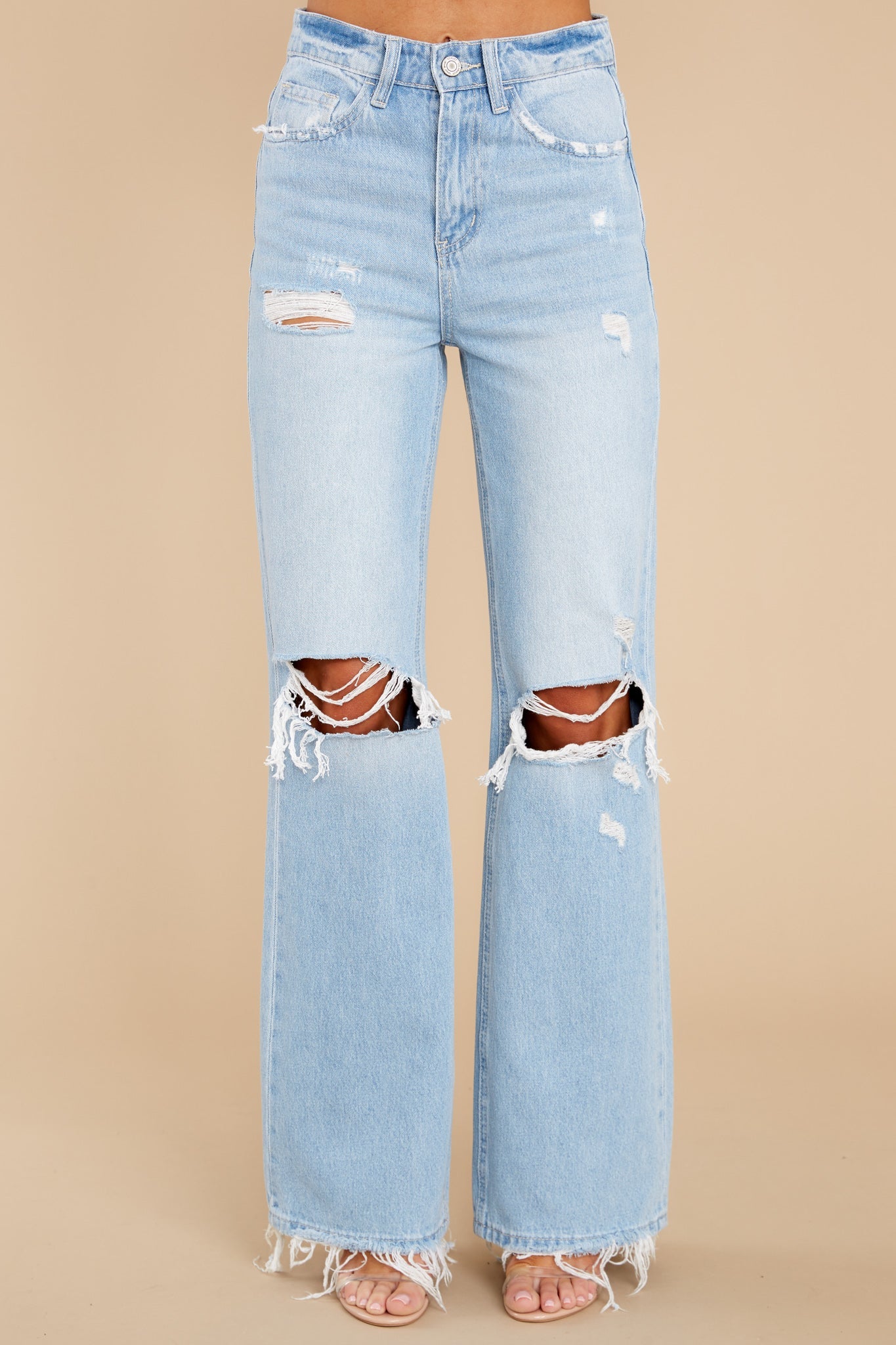Cross Your Mind Light Wash Distressed Straight Jeans