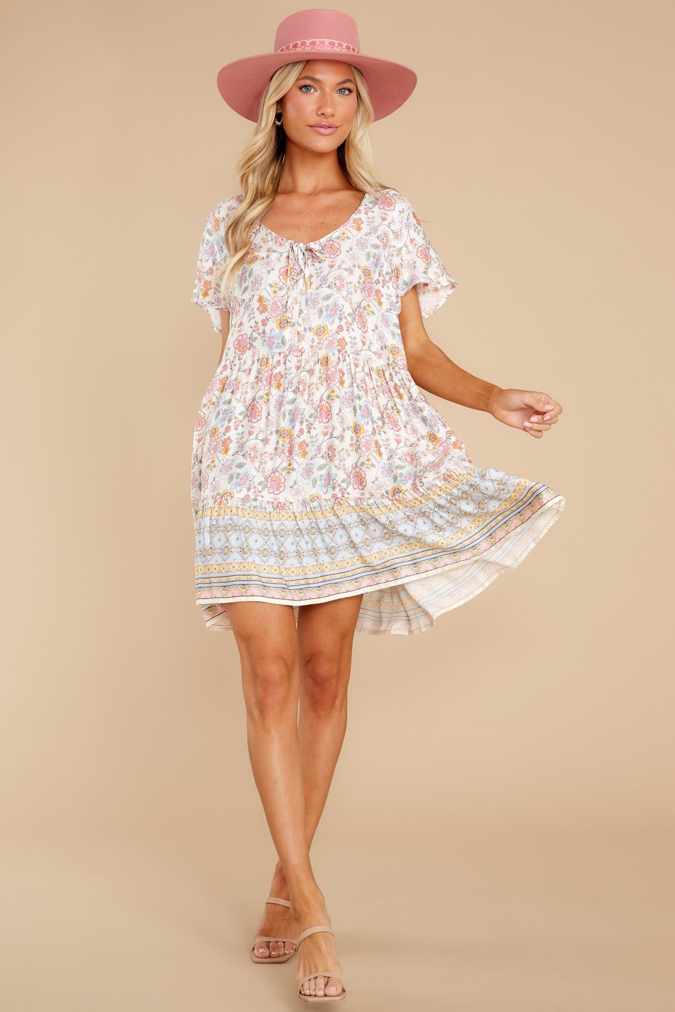 With You In Spirit Ivory Multi Floral Print Dress