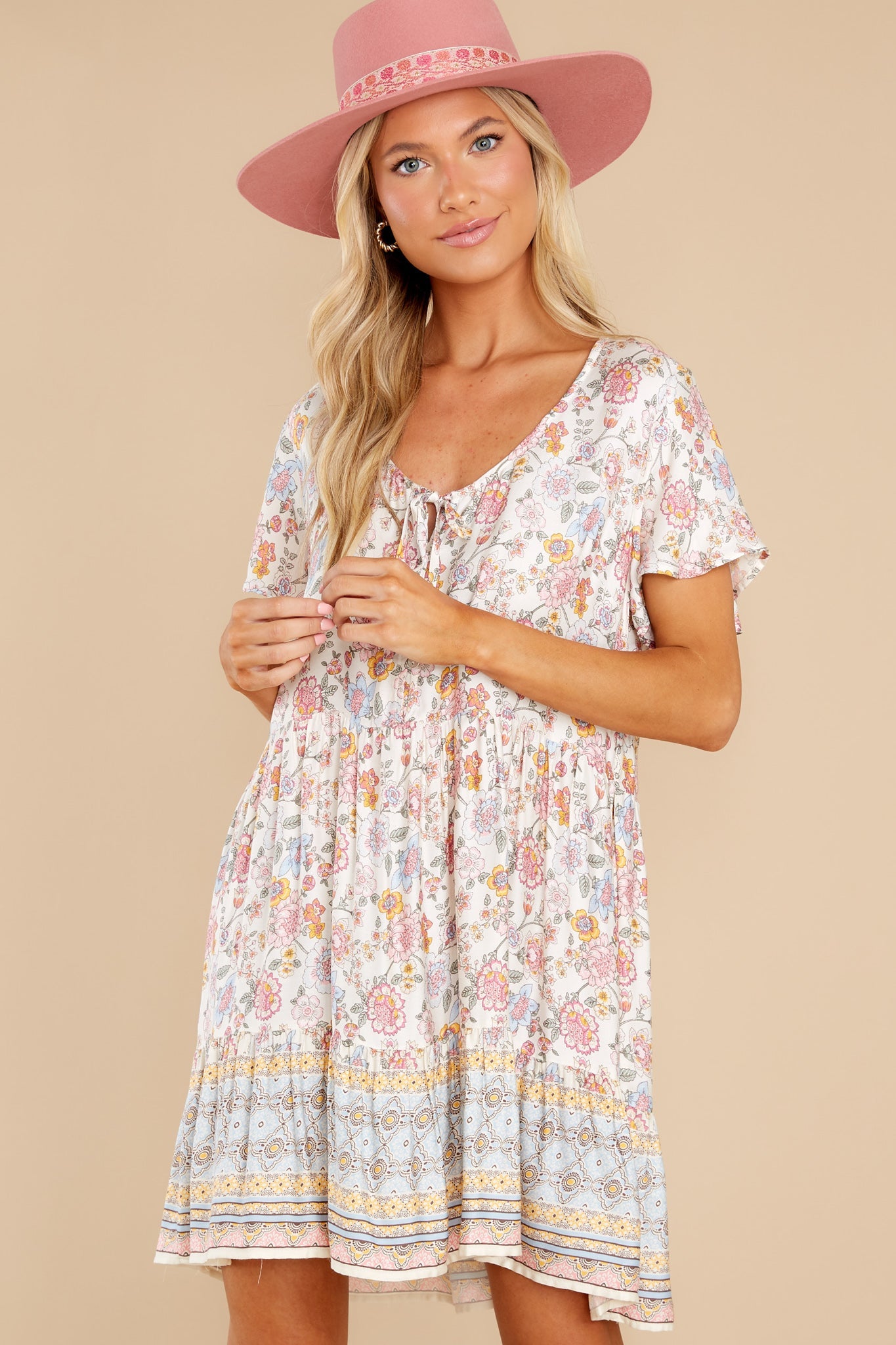 With You In Spirit Ivory Multi Floral Print Dress