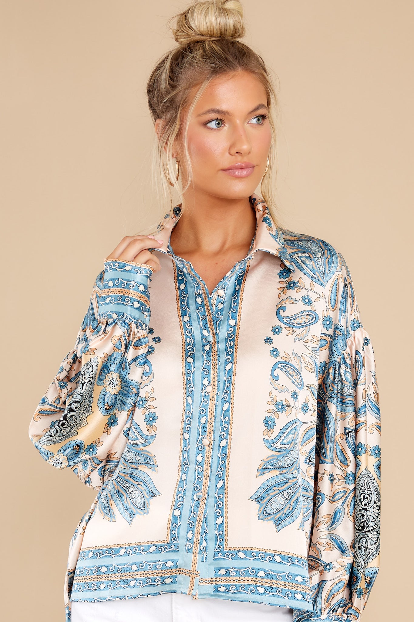 In My Favor Blue Multi Print Top