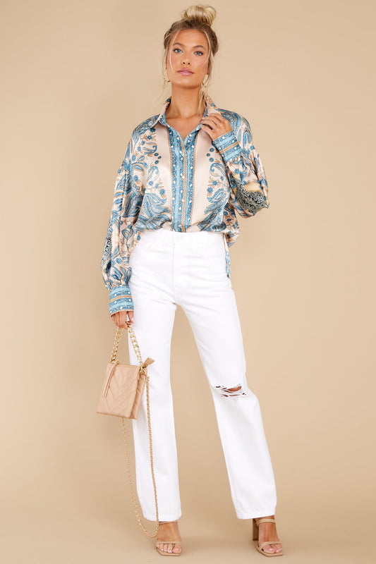 In My Favor Blue Multi Print Top