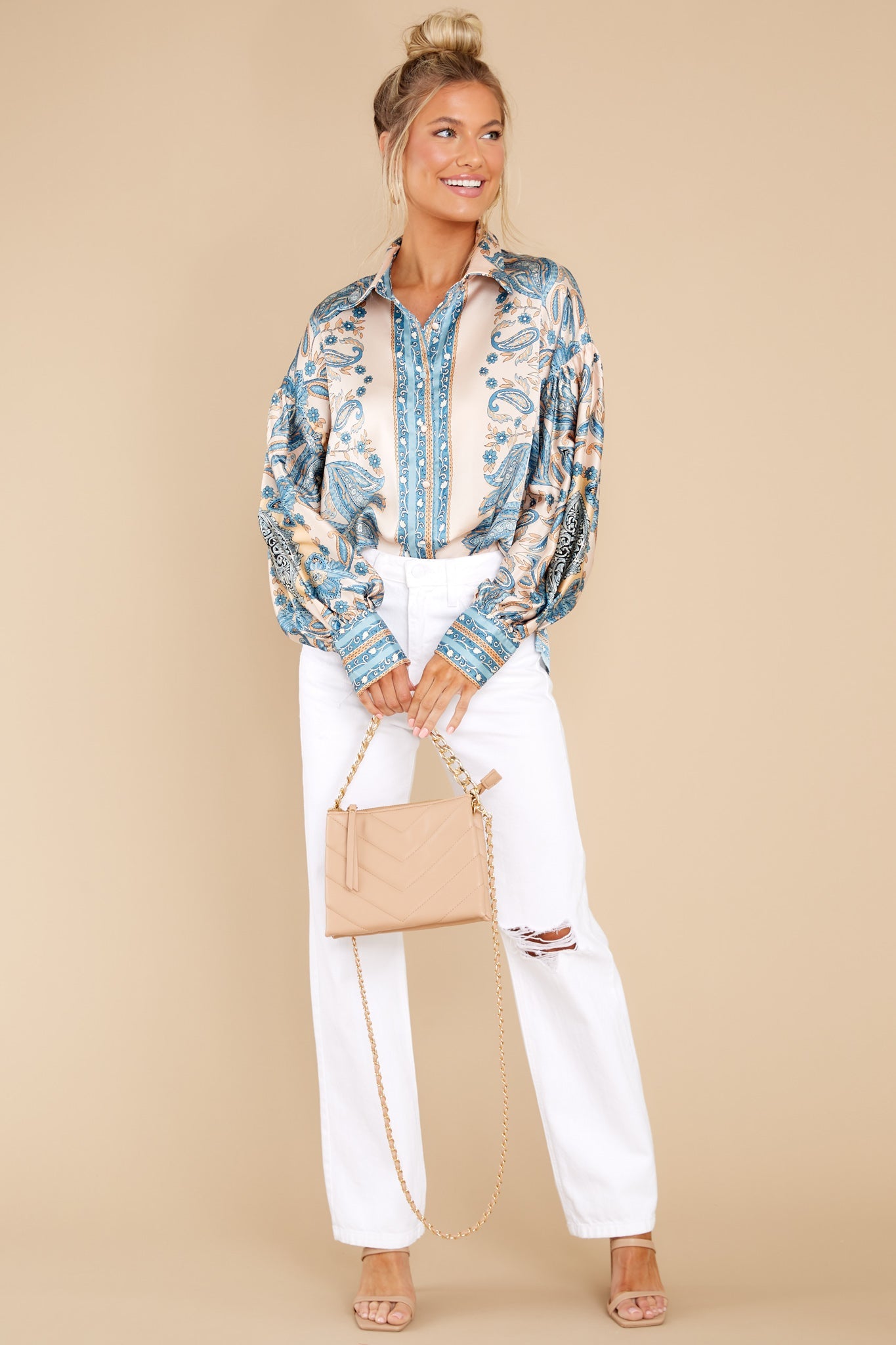 In My Favor Blue Multi Print Top