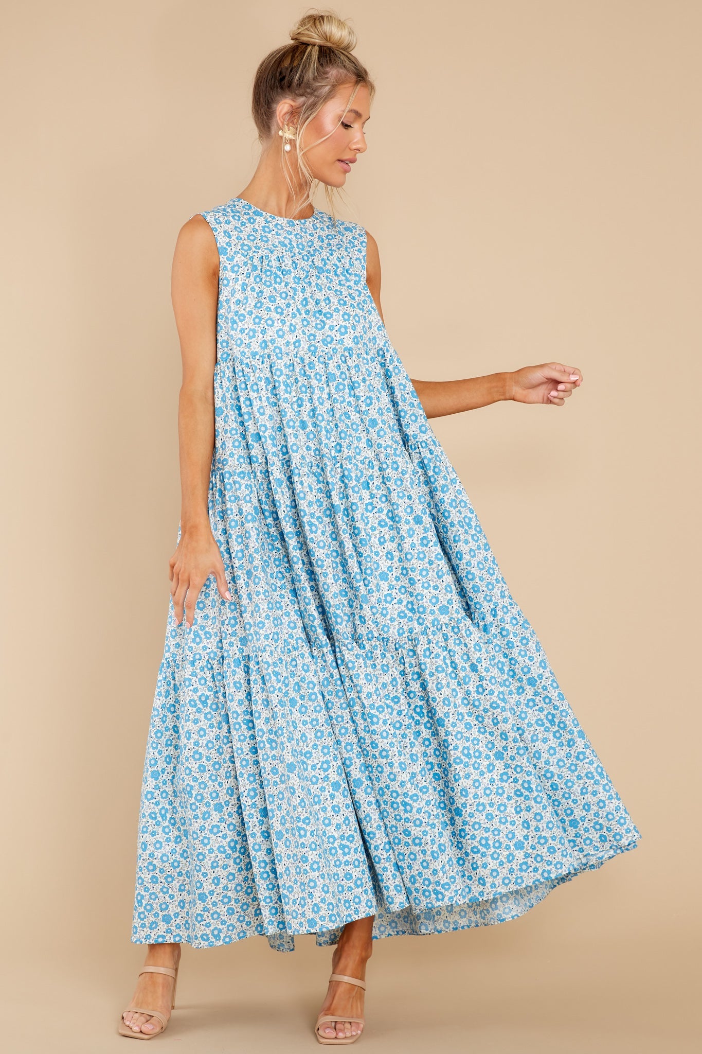Greet The Day Blue Floral Print Maxi Dress