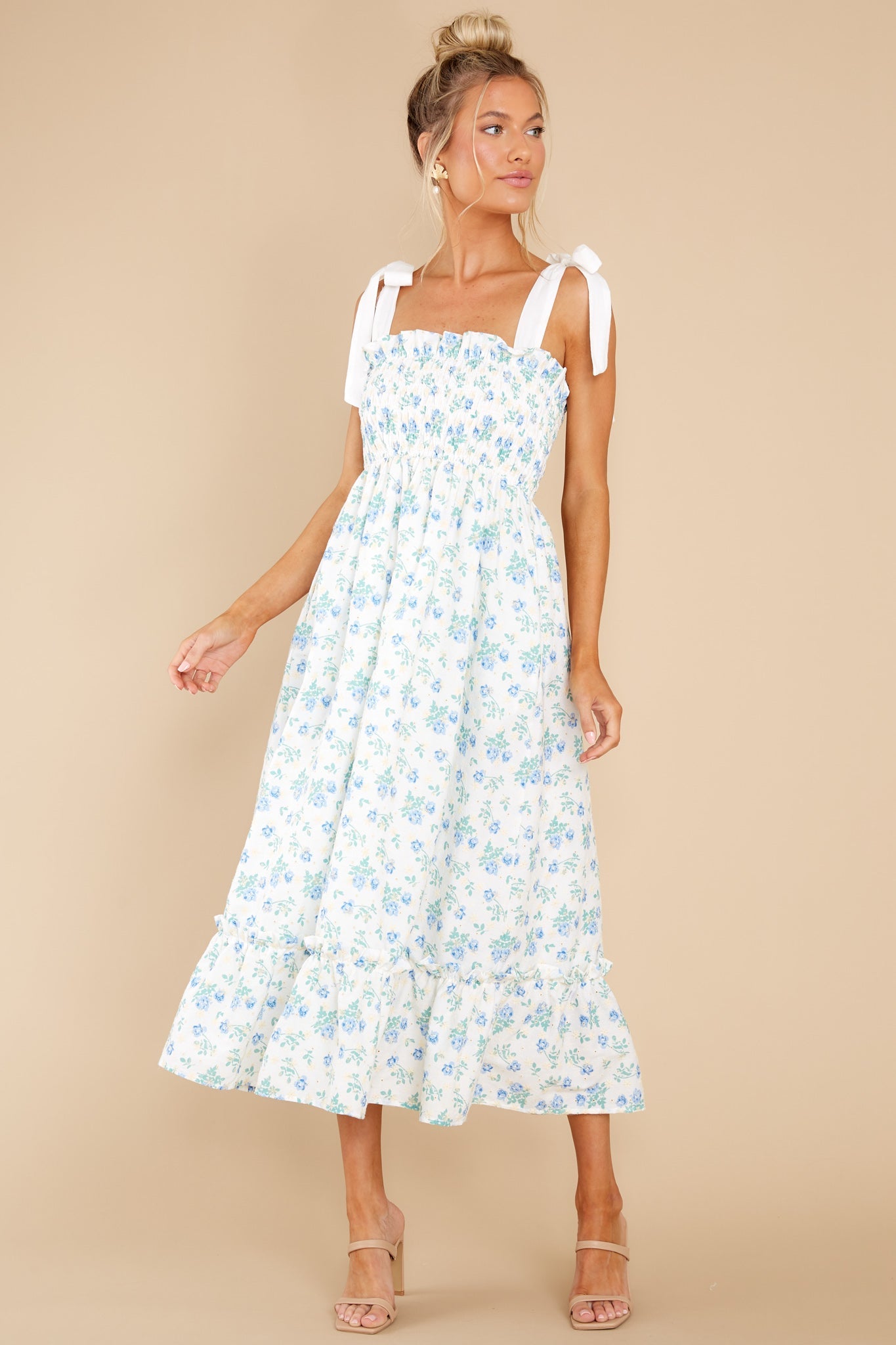 Camera Shy Blue Floral Print Midi Dress