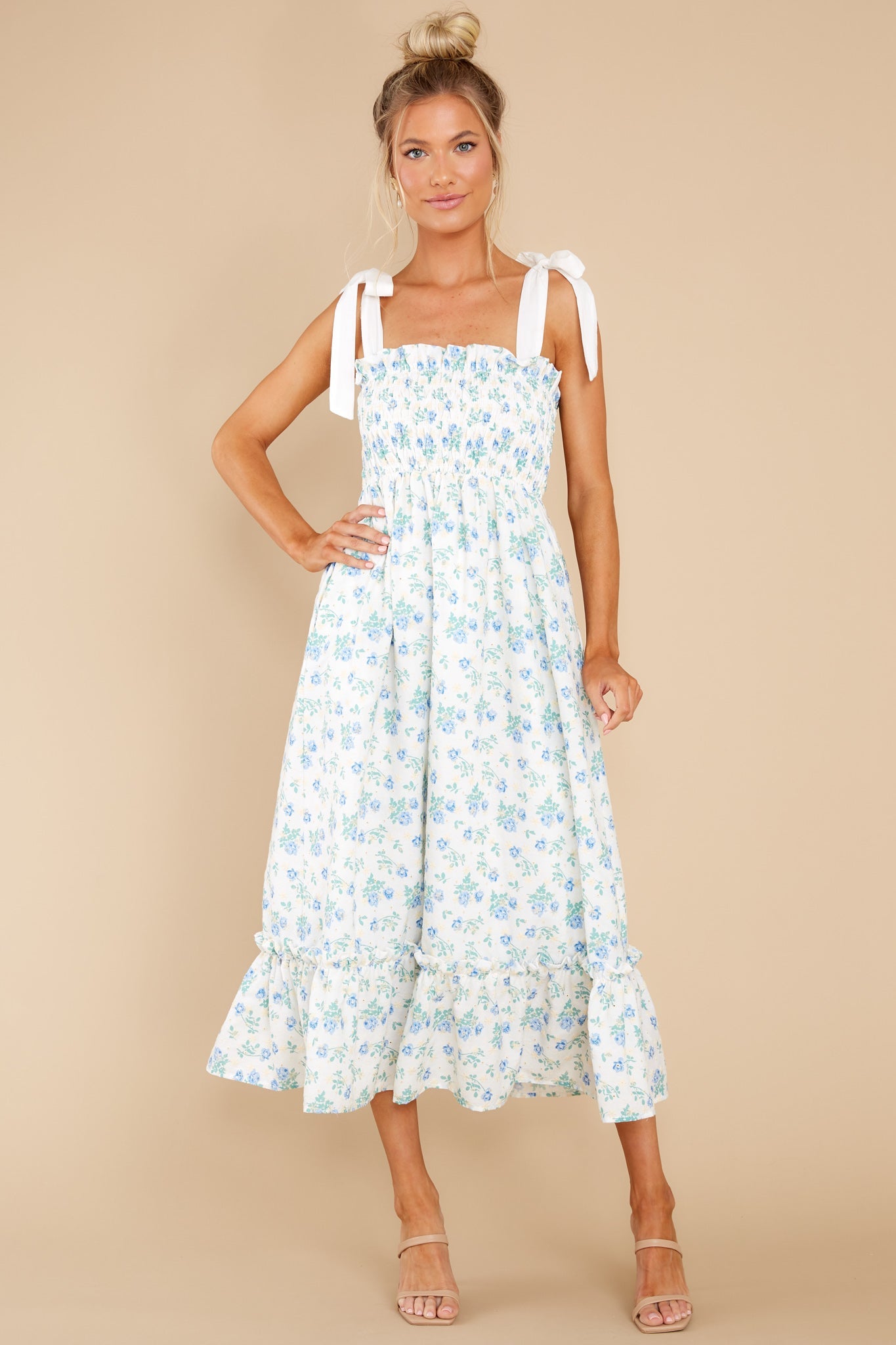 Camera Shy Blue Floral Print Midi Dress