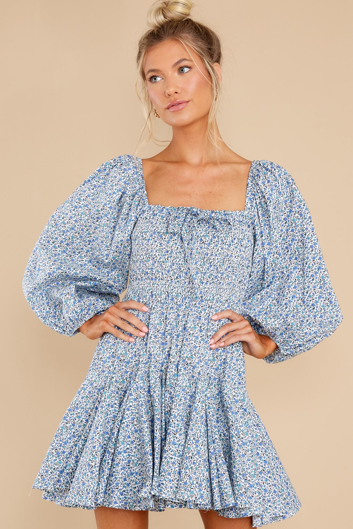 Easy On The Eyes Blue Floral Print Dress