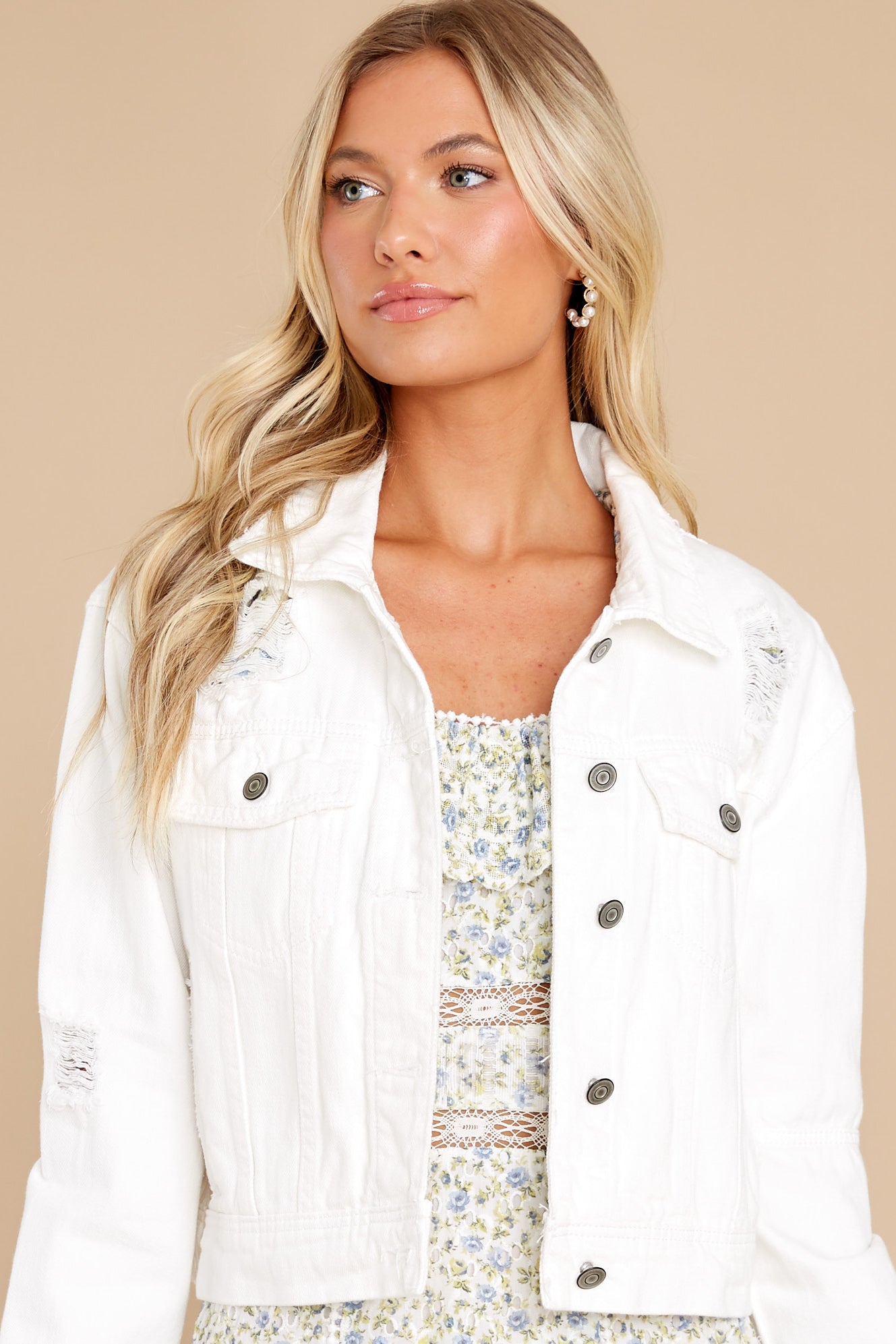 Stay Original White Distressed Denim Jacket