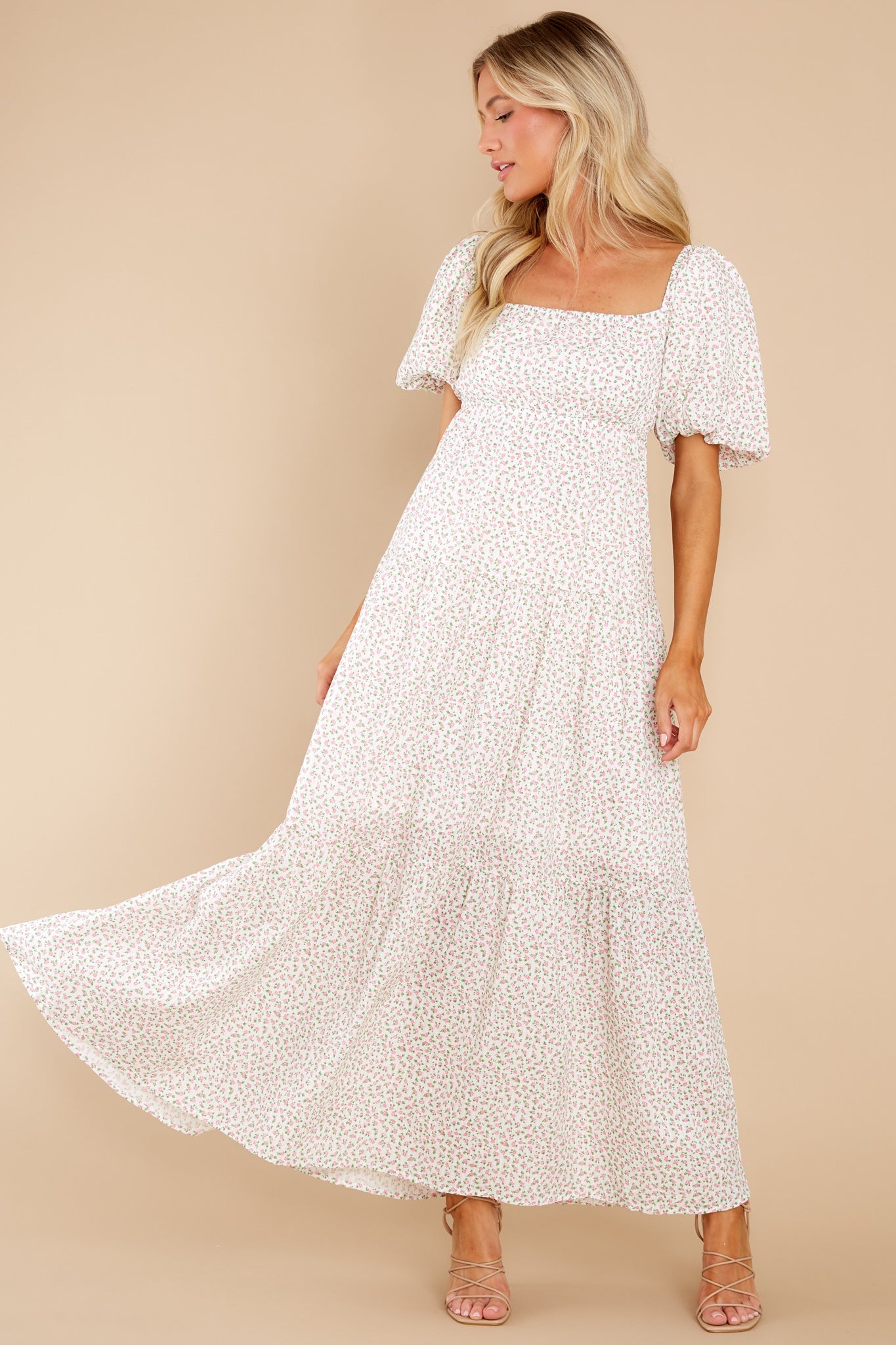 Stay Centered Ivory Floral Print Maxi Dress