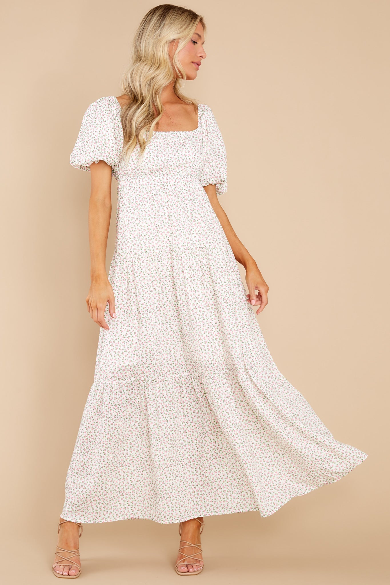 Stay Centered Ivory Floral Print Maxi Dress