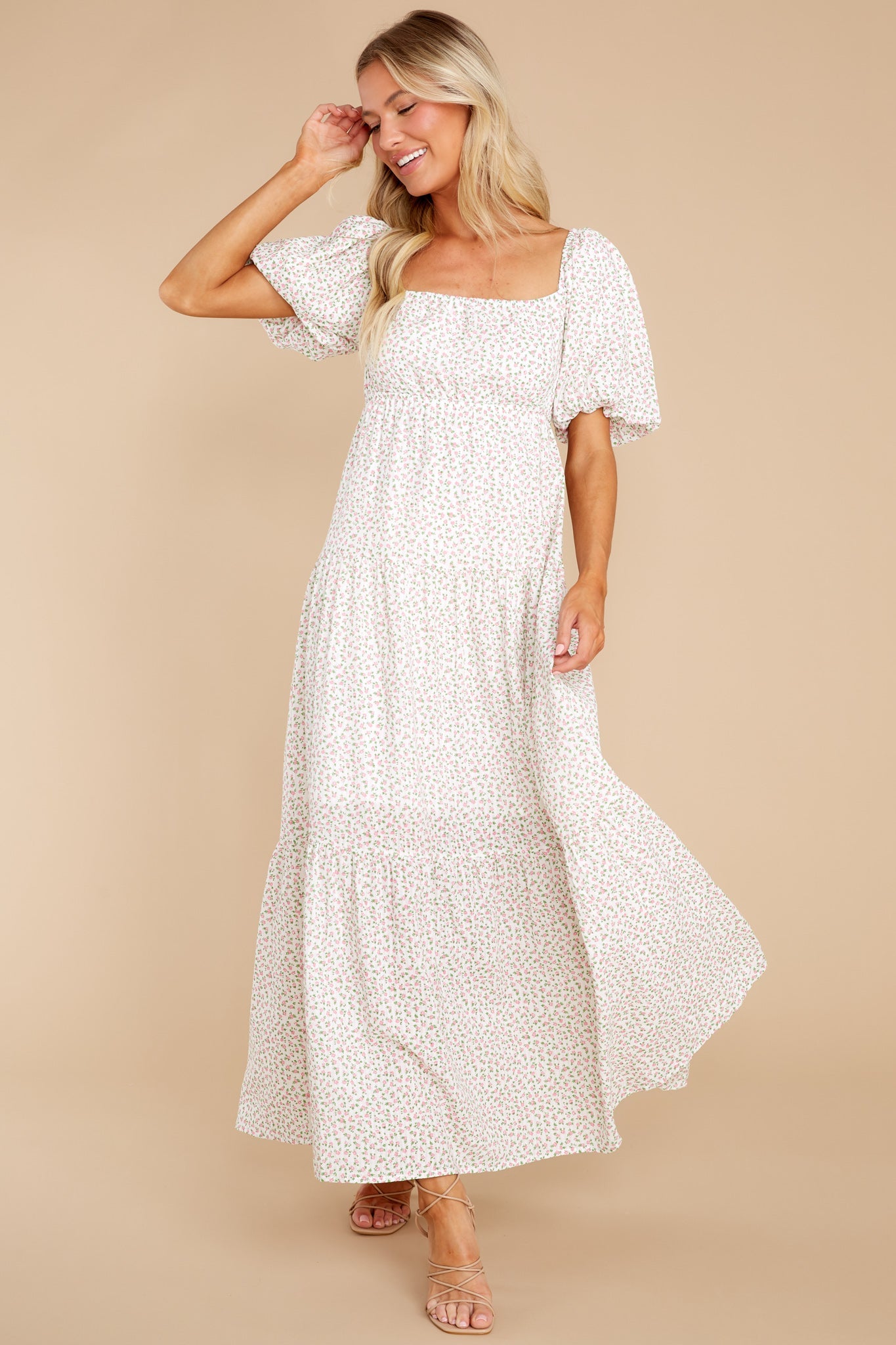 Stay Centered Ivory Floral Print Maxi Dress