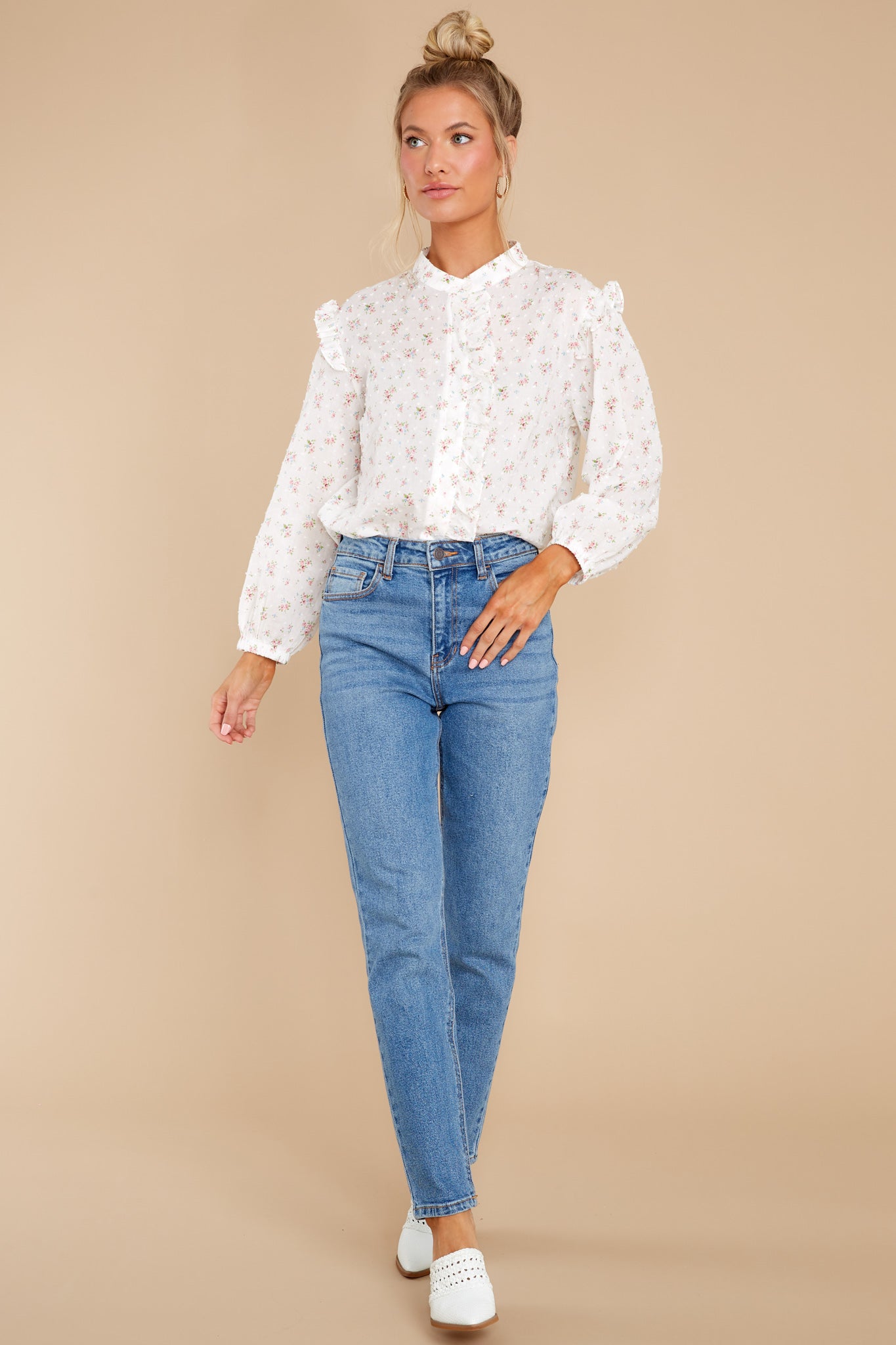 Face The Music Pink And Blue Floral Print Top