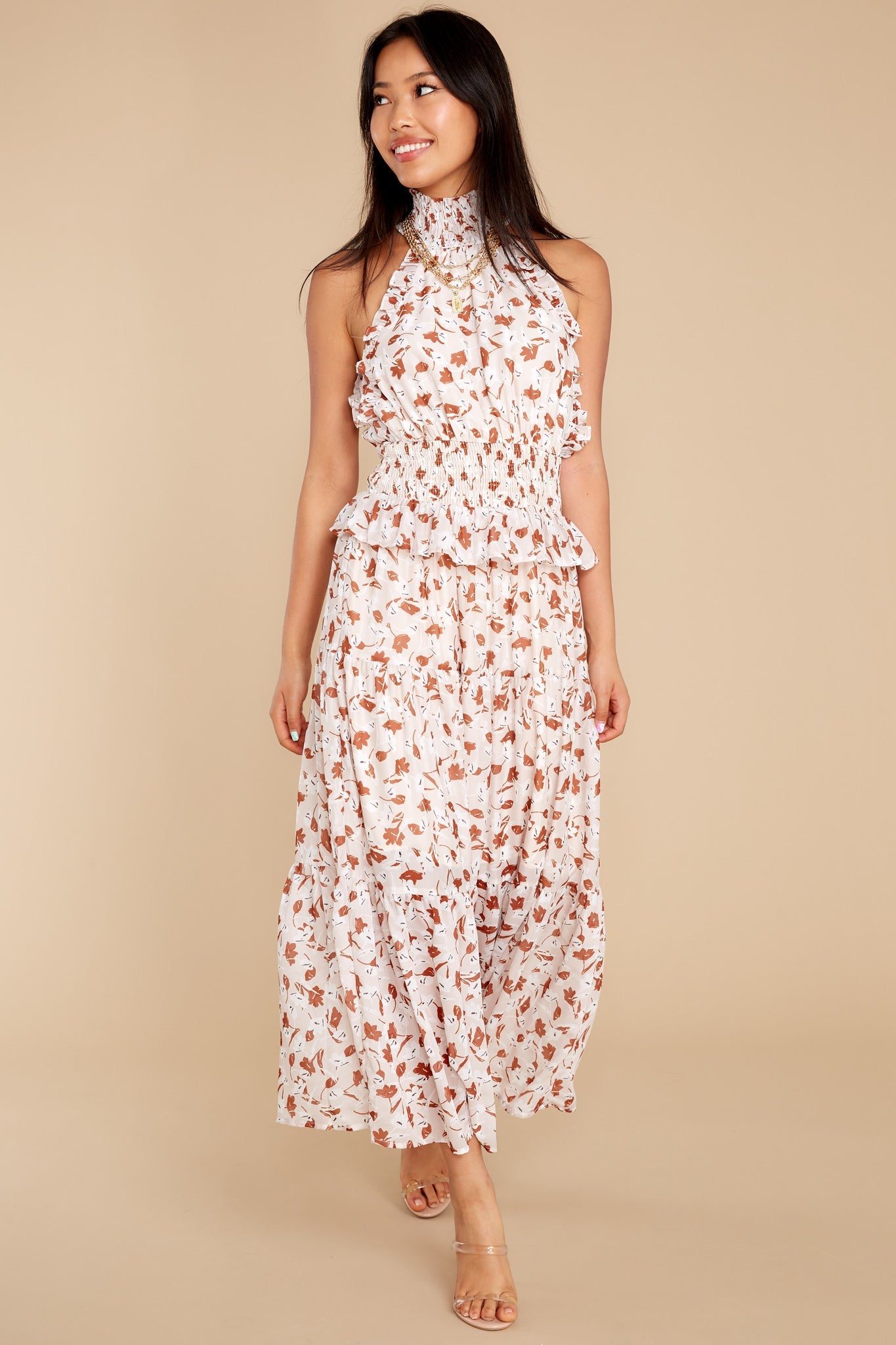 Elena Cream Floral Midi Dress