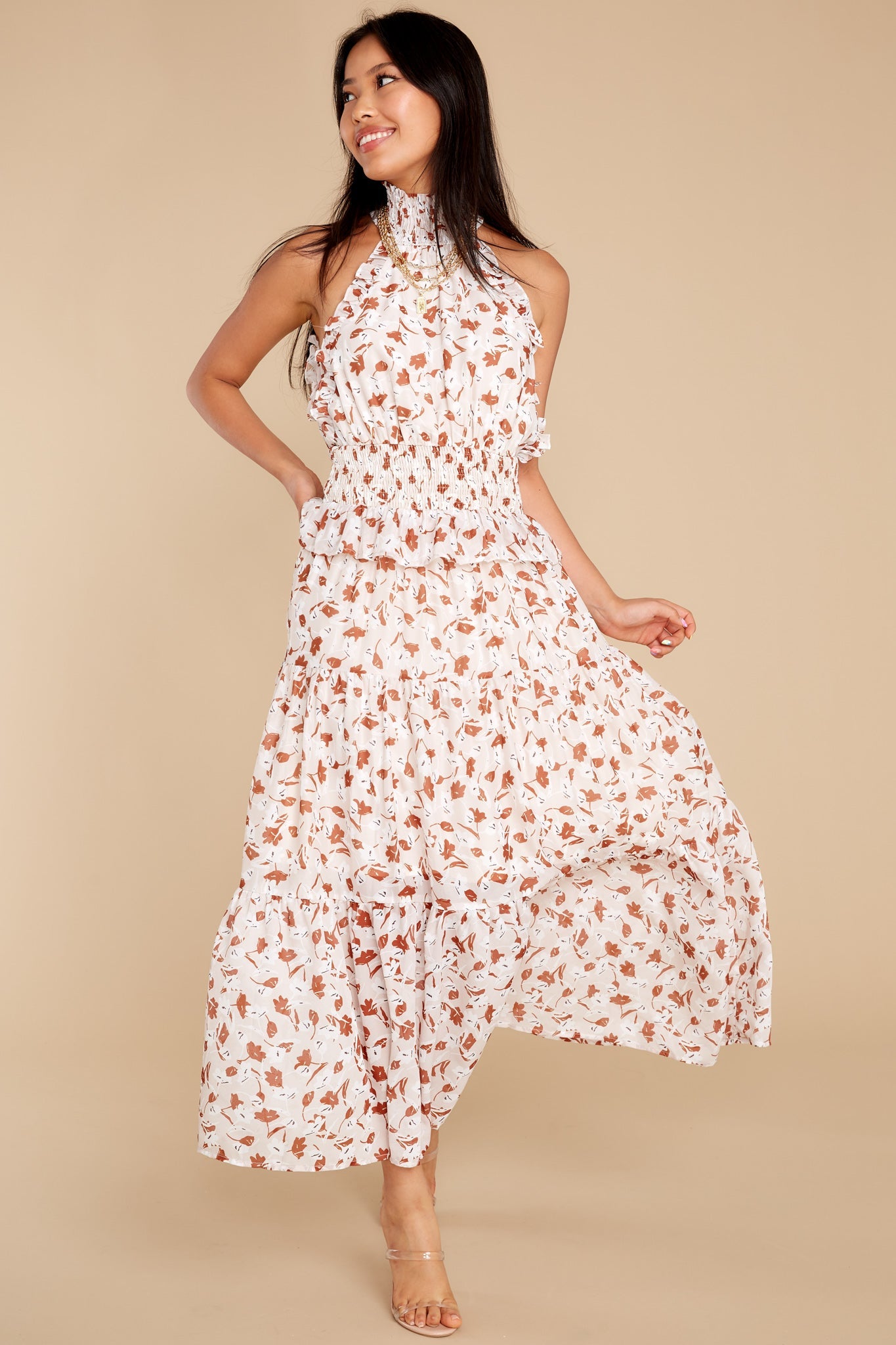 Elena Cream Floral Midi Dress