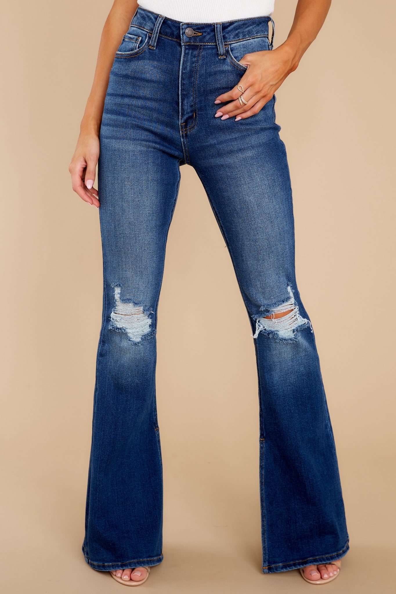 Surprise Them Dark Wash Distressed Flare Jeans