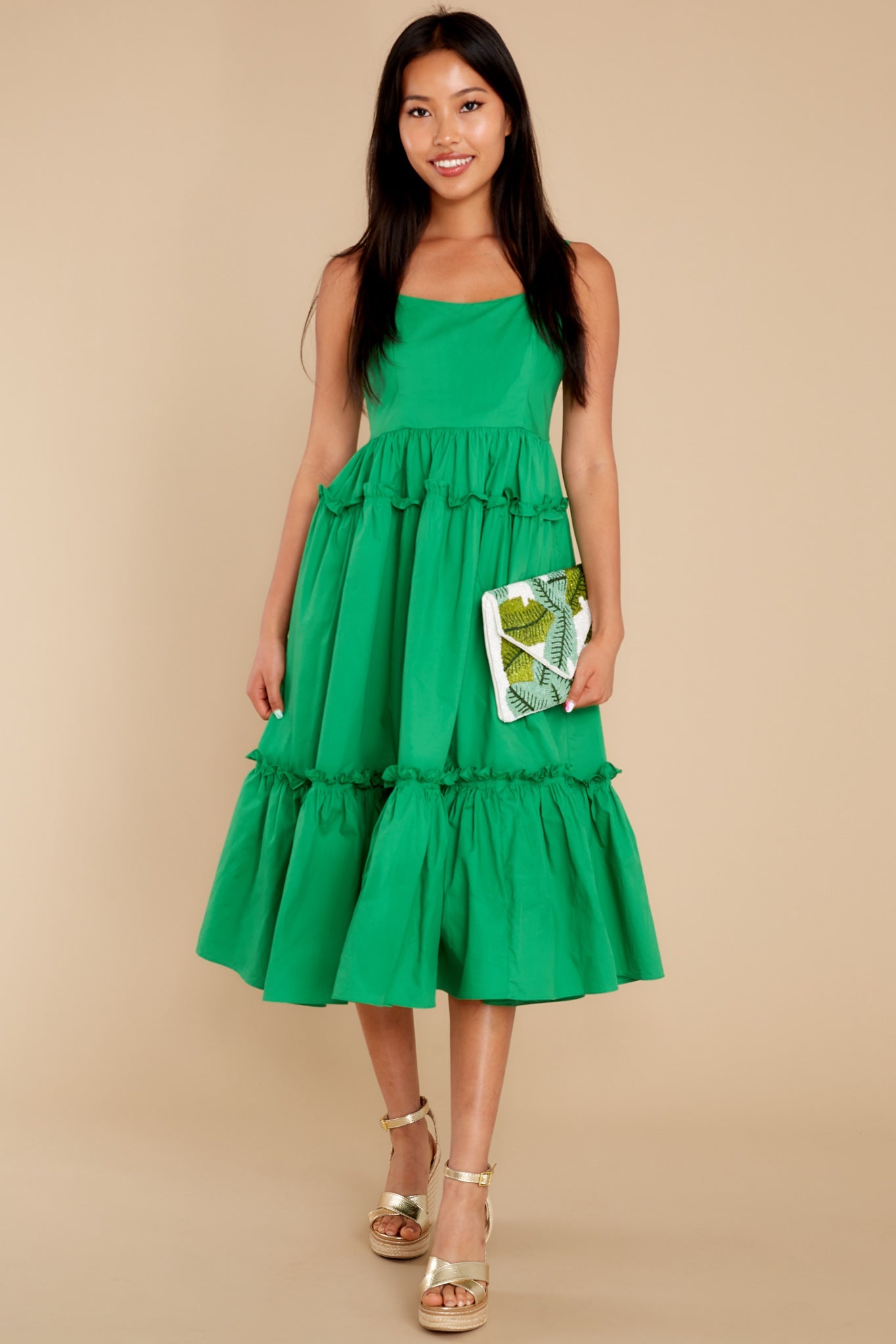 A Thousand Wishes Kelly Green Cotton Midi Dress