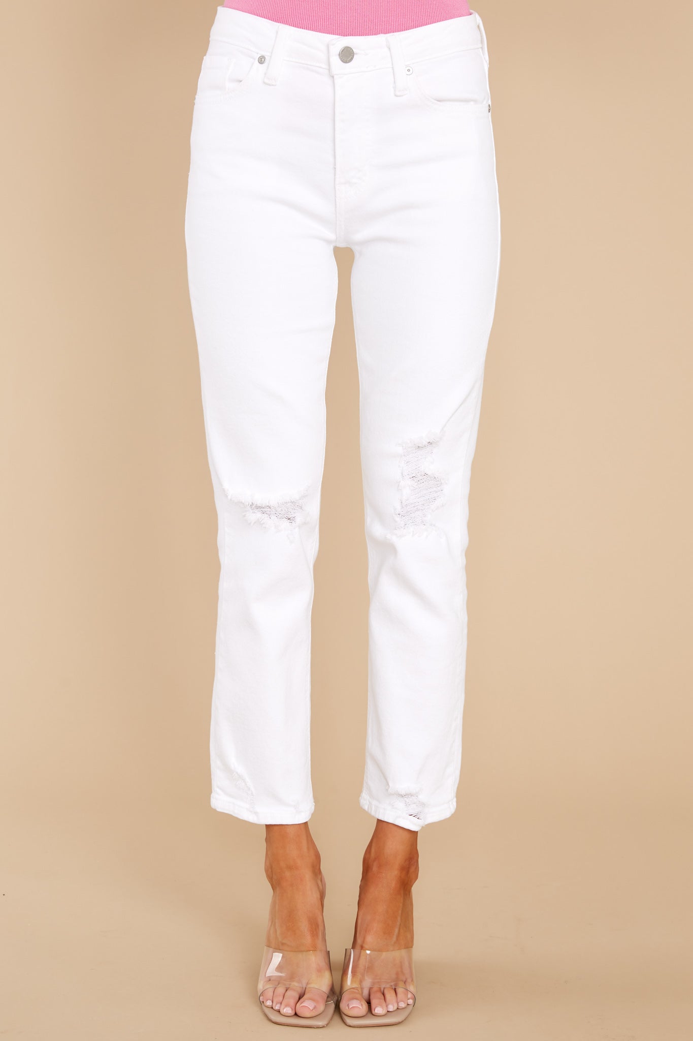 Feeling Light Hearted White Distressed Straight Jeans