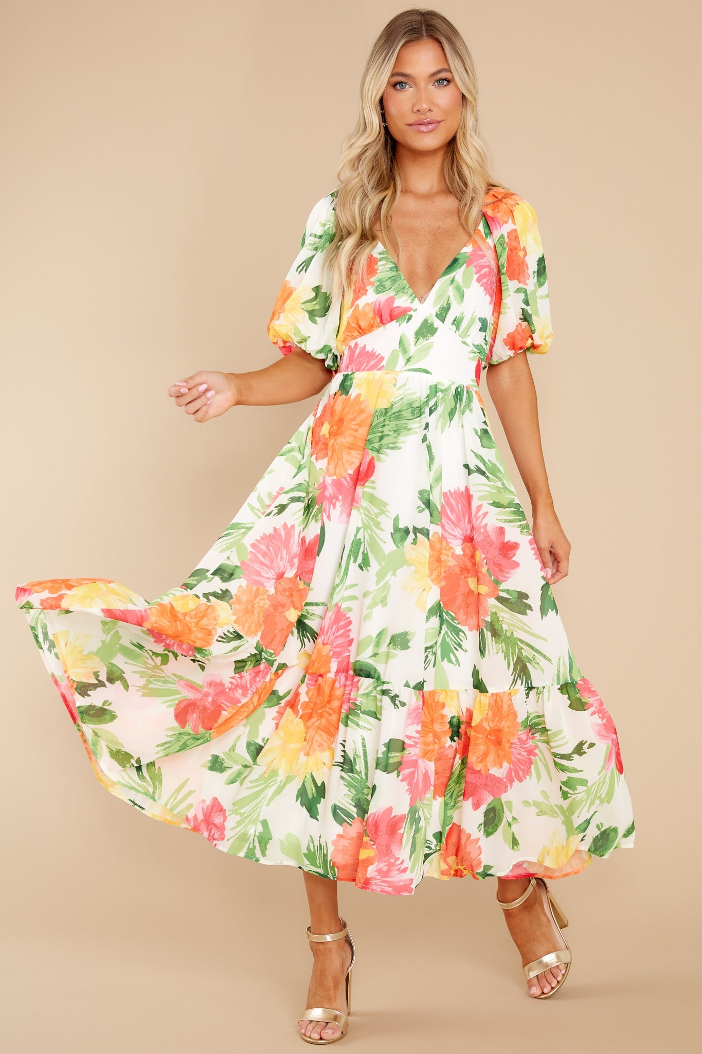 Darling Buds Ivory Multi Floral Print Midi Dress