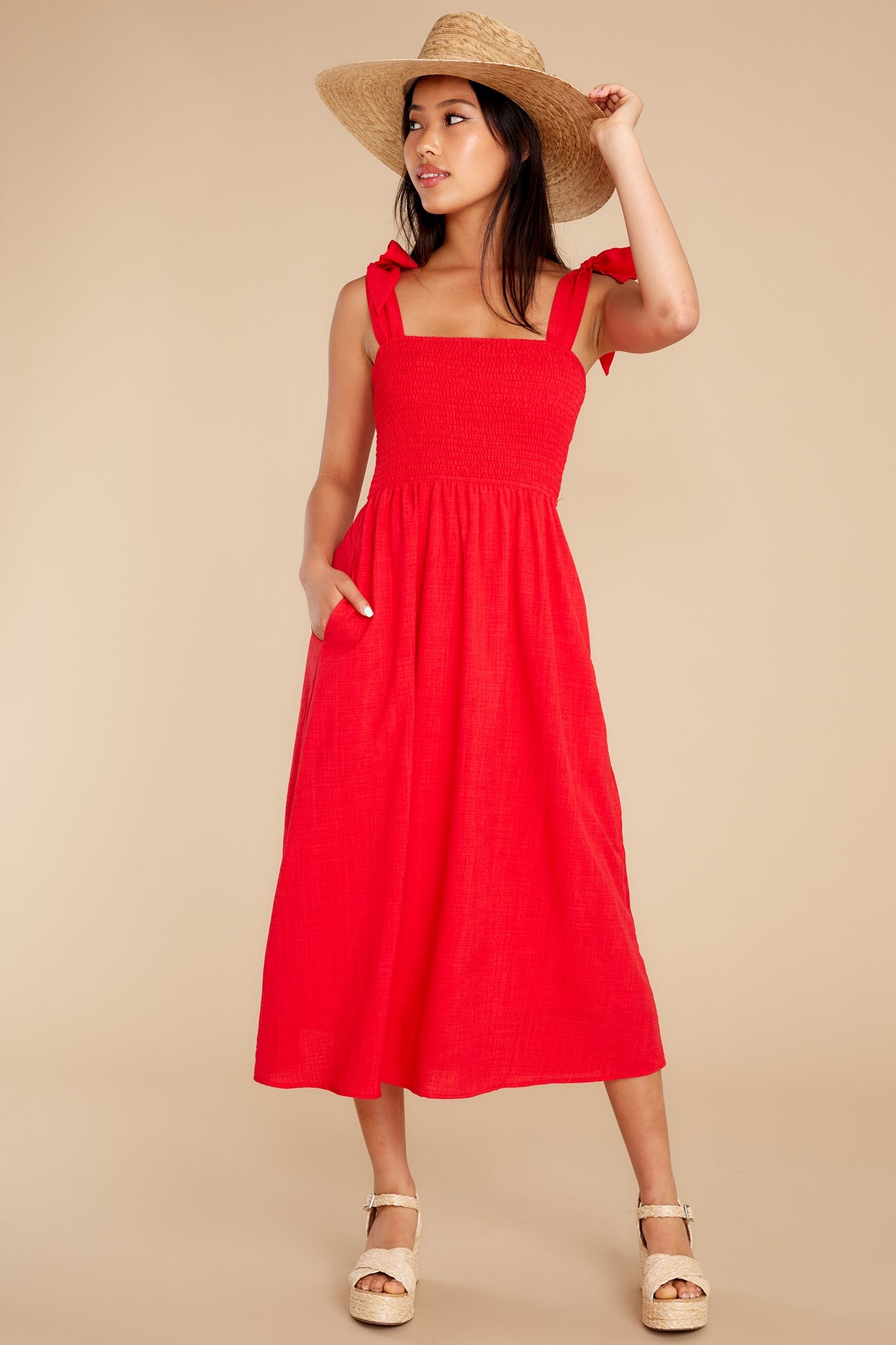 Falling For You Again Red Midi Dress