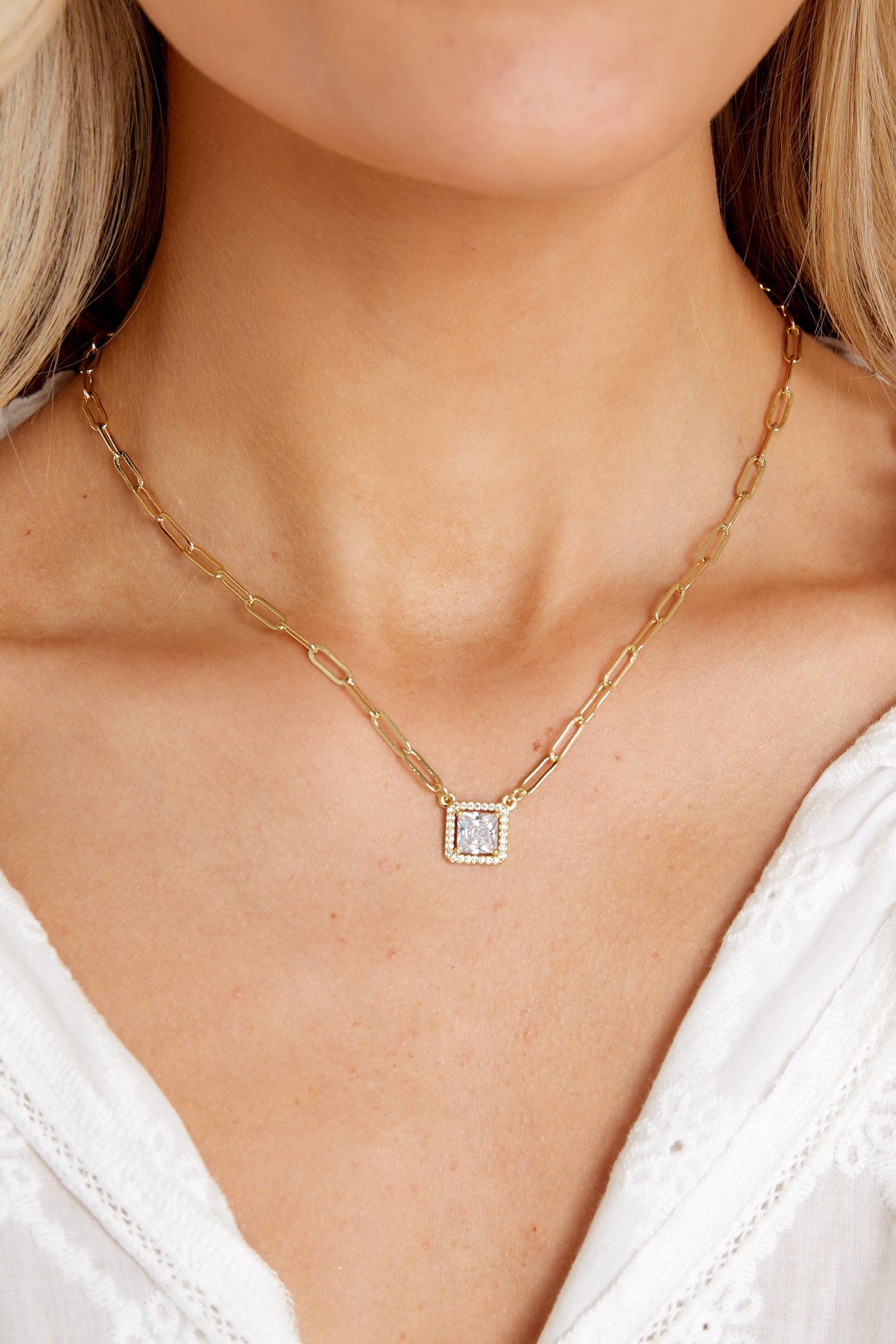 Square Crystal Gold Necklace