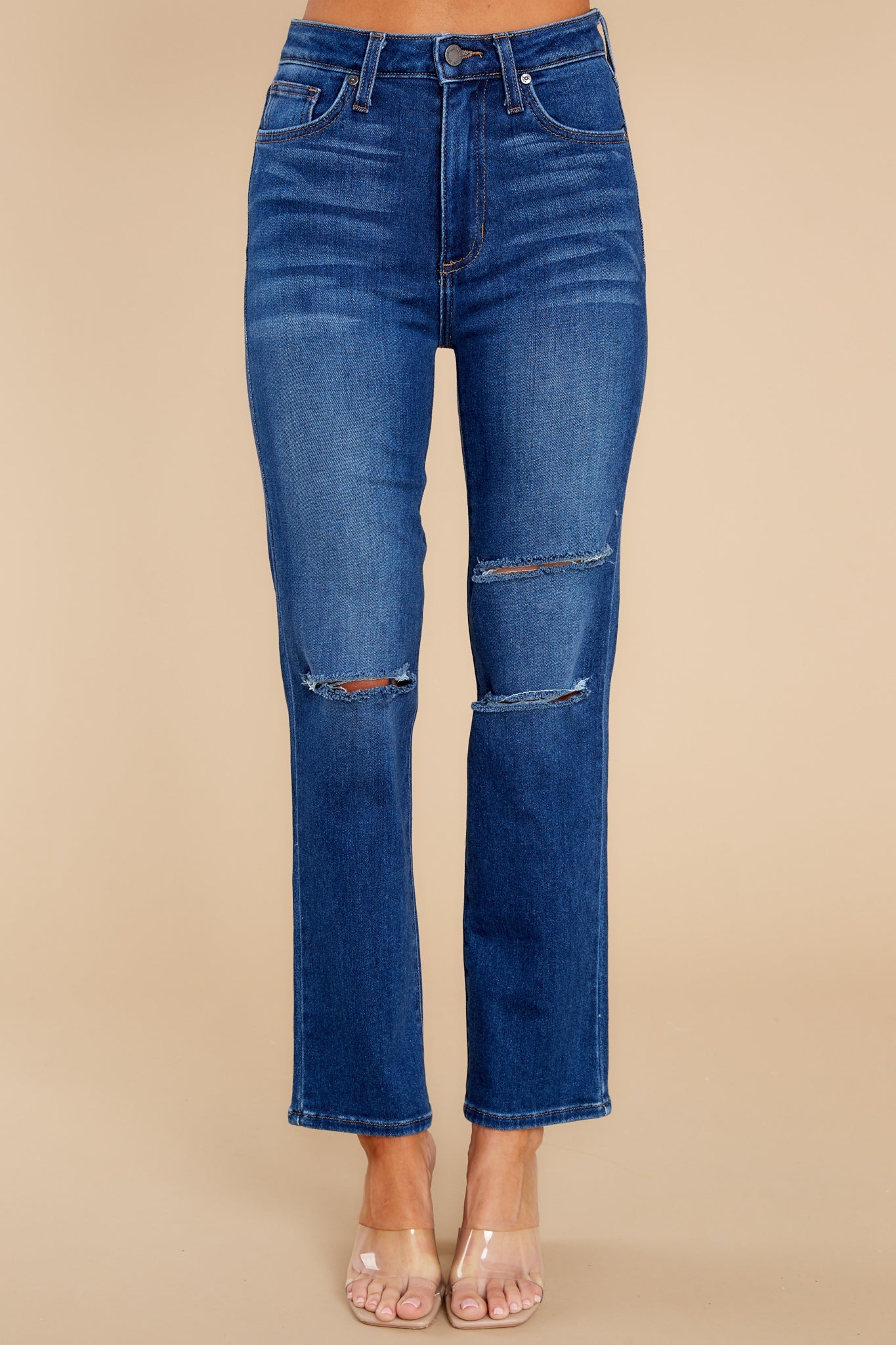 The Wait Is Over Dark Wash Distressed Straight Jeans