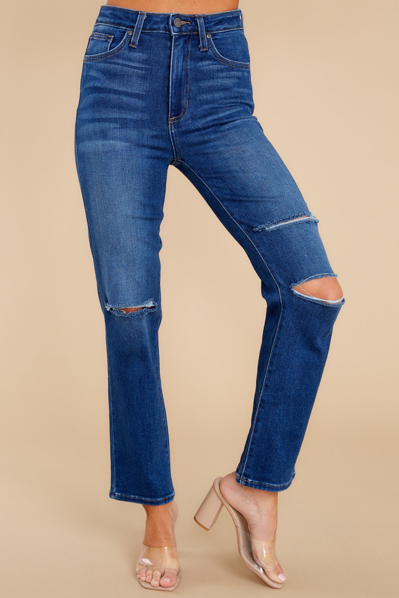 The Wait Is Over Dark Wash Distressed Straight Jeans