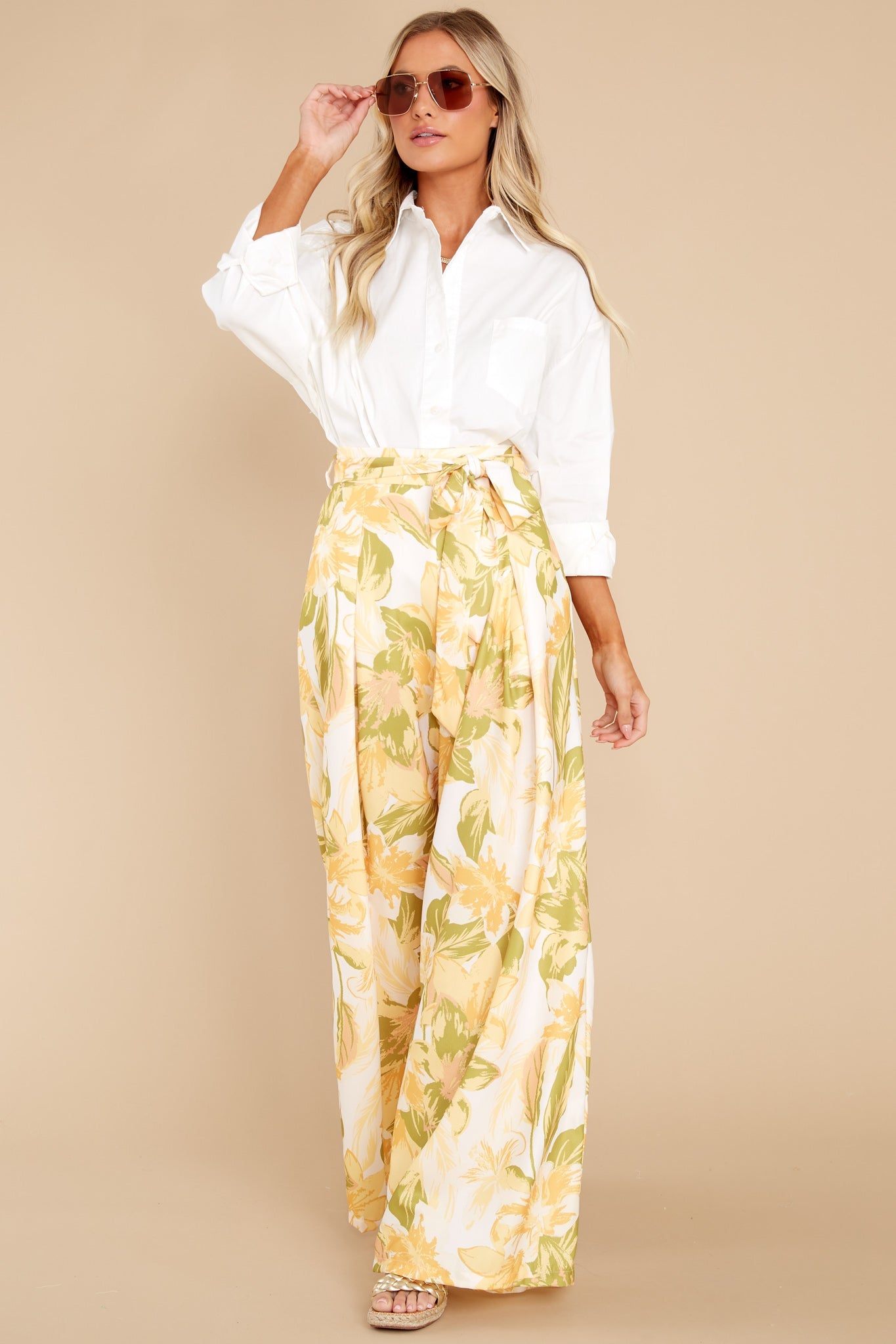 Season's Harmony Yellow Floral Print Pants