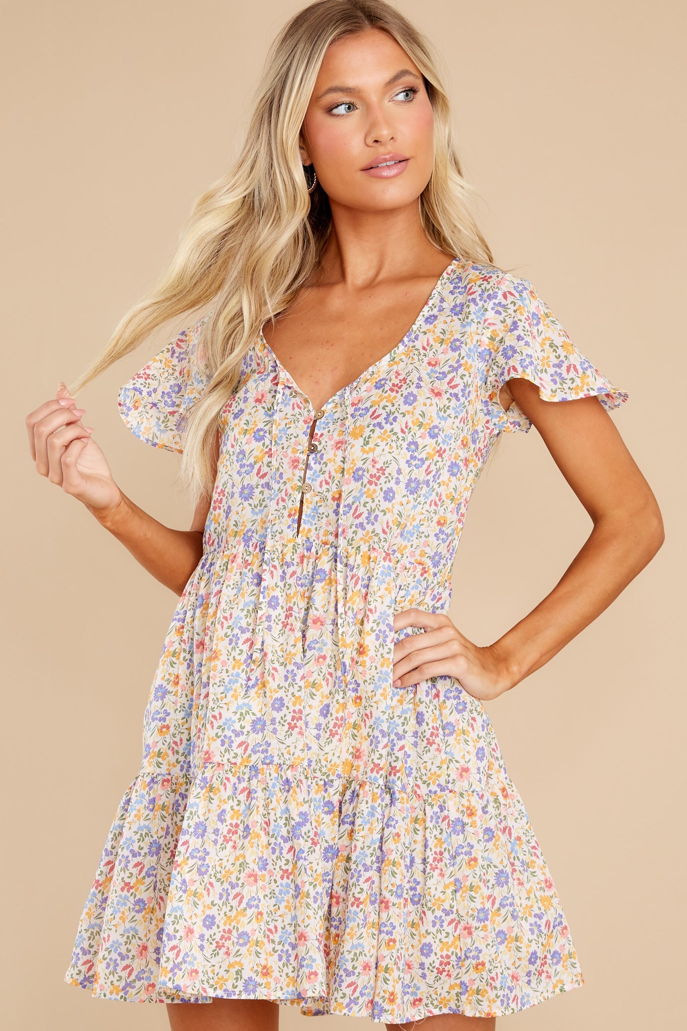 Secret Gardens Ivory Multi Floral Print Dress