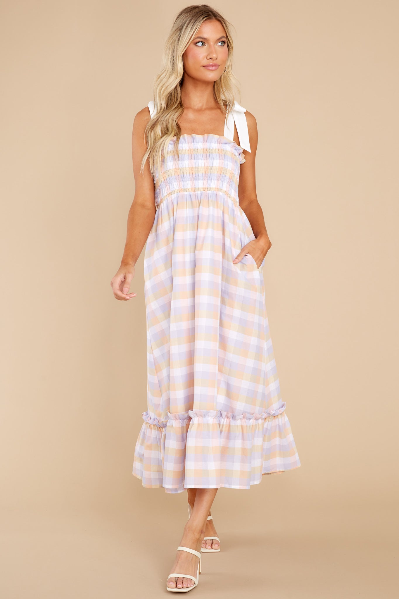 Happy Feelings Pink Plaid Midi Dress